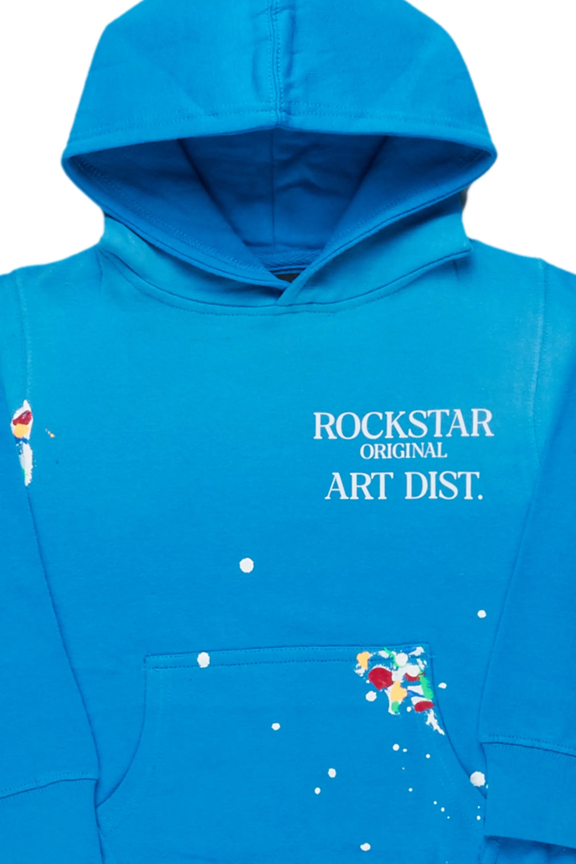 Boys Rockstar Art Dist. Blue Graphic Hoodie