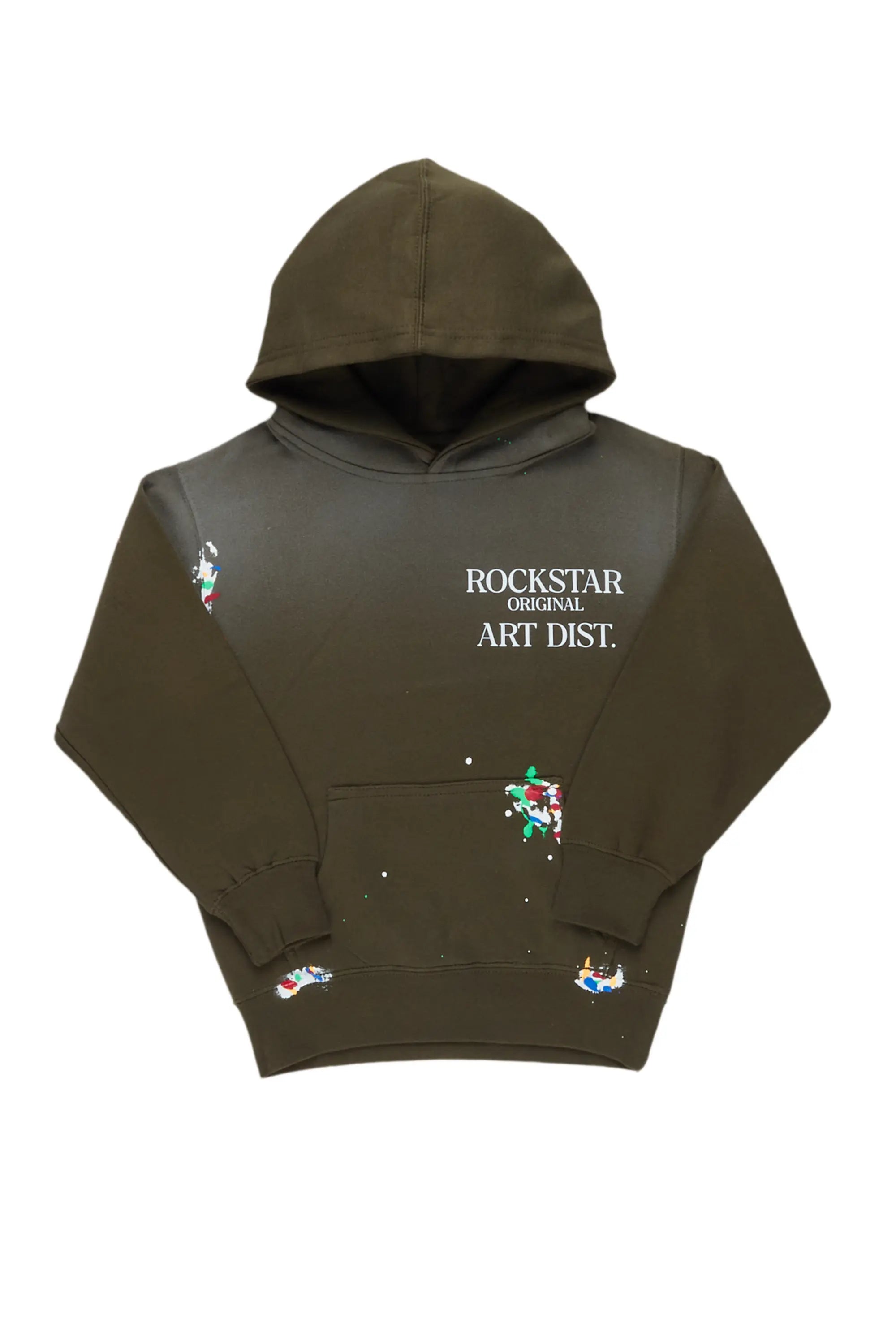 Boys Rockstar Art Dist. Dark Green Graphic Hoodie