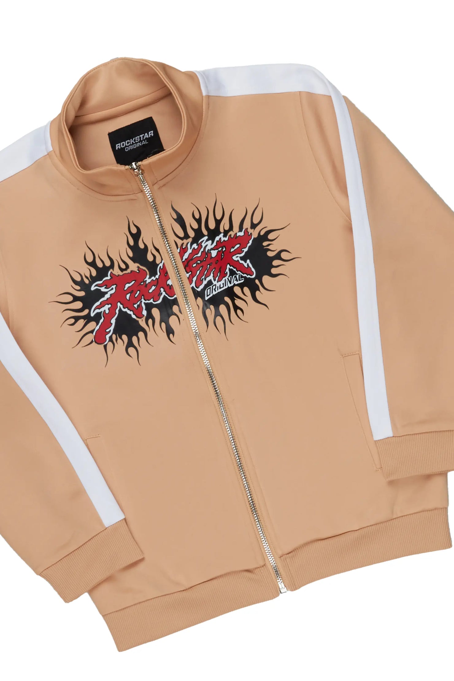 Girls Tisha Beige Tricot Super Stack Flare Track Set