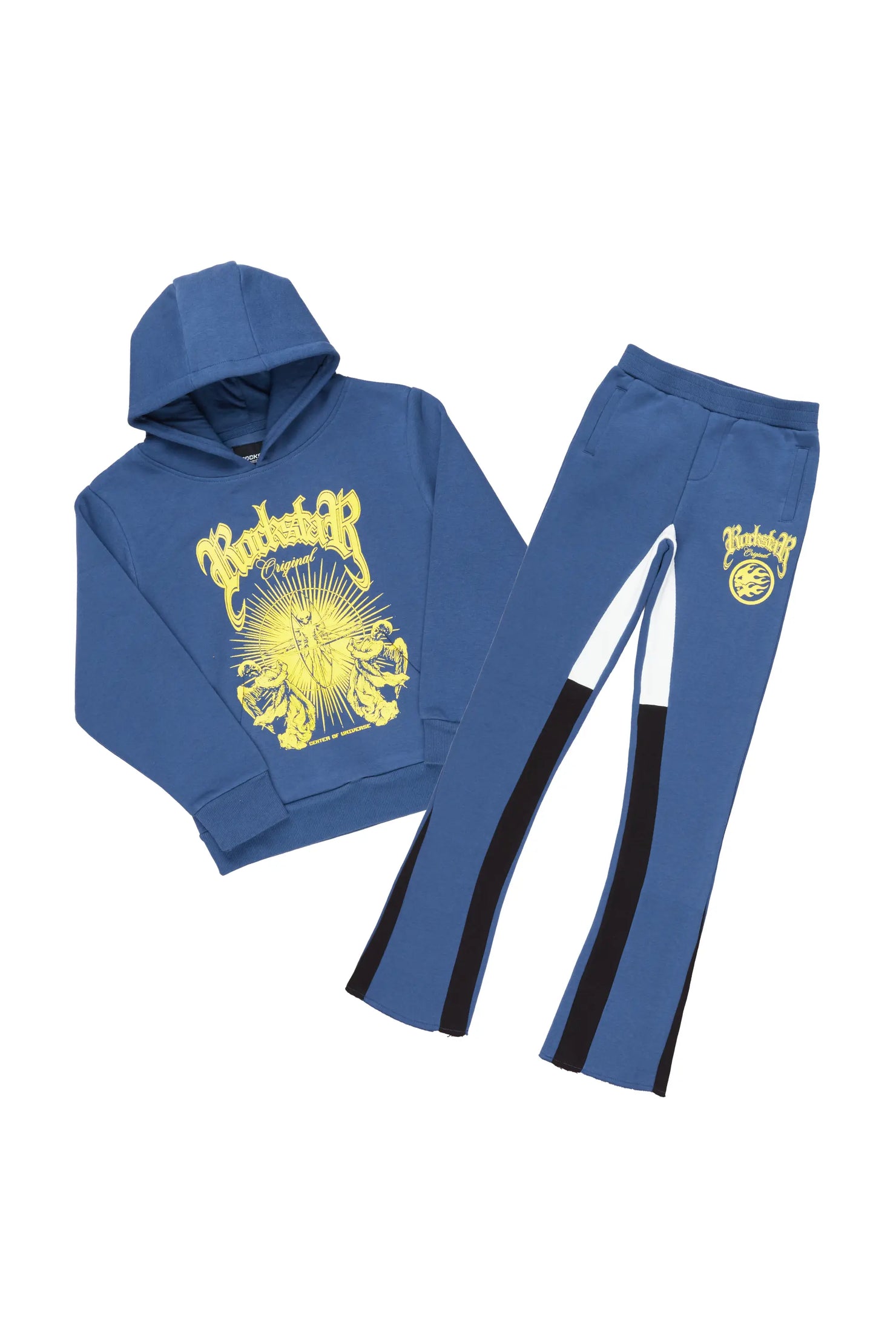 Girls Yadi Navy Hoodie Super Stacked Flare Track Set