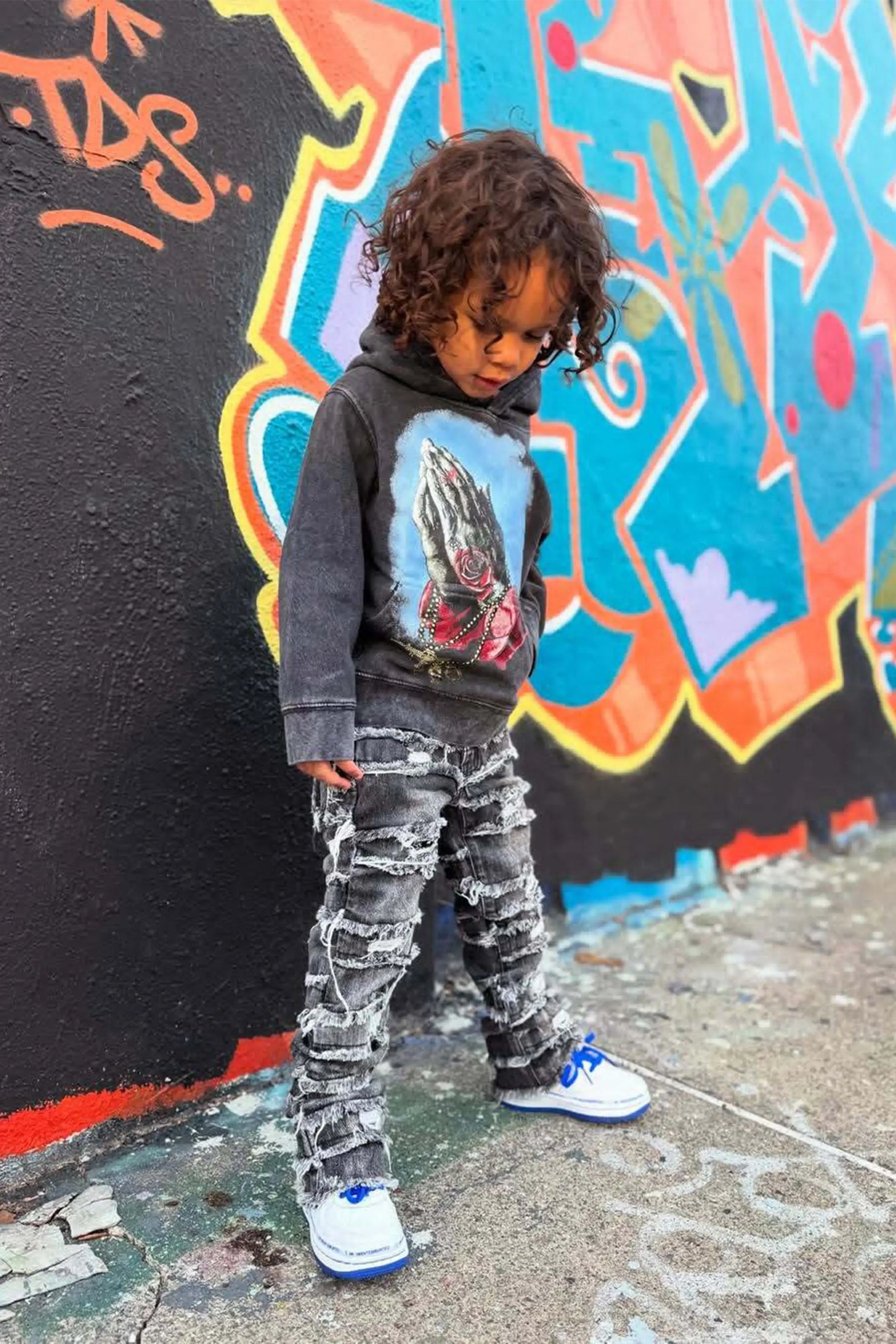 Boys Gonave Vintage Black Hoodie/Stacked Flare Jean Set