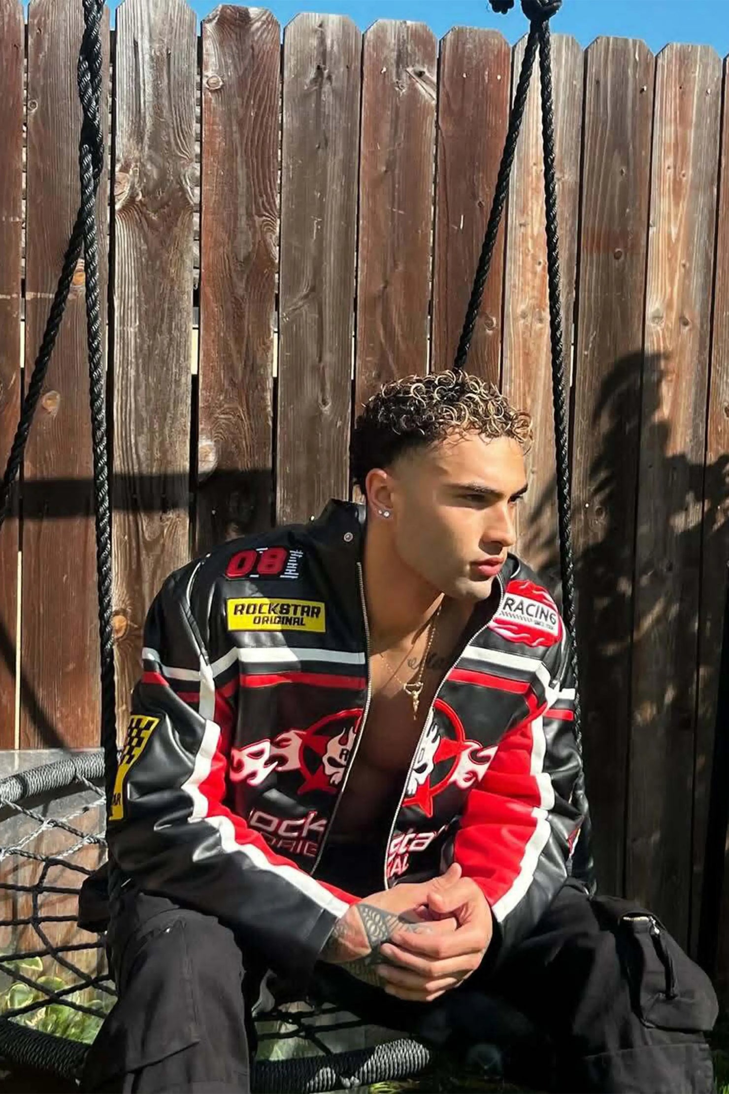 Roch Black/White Leather Moto Jacket