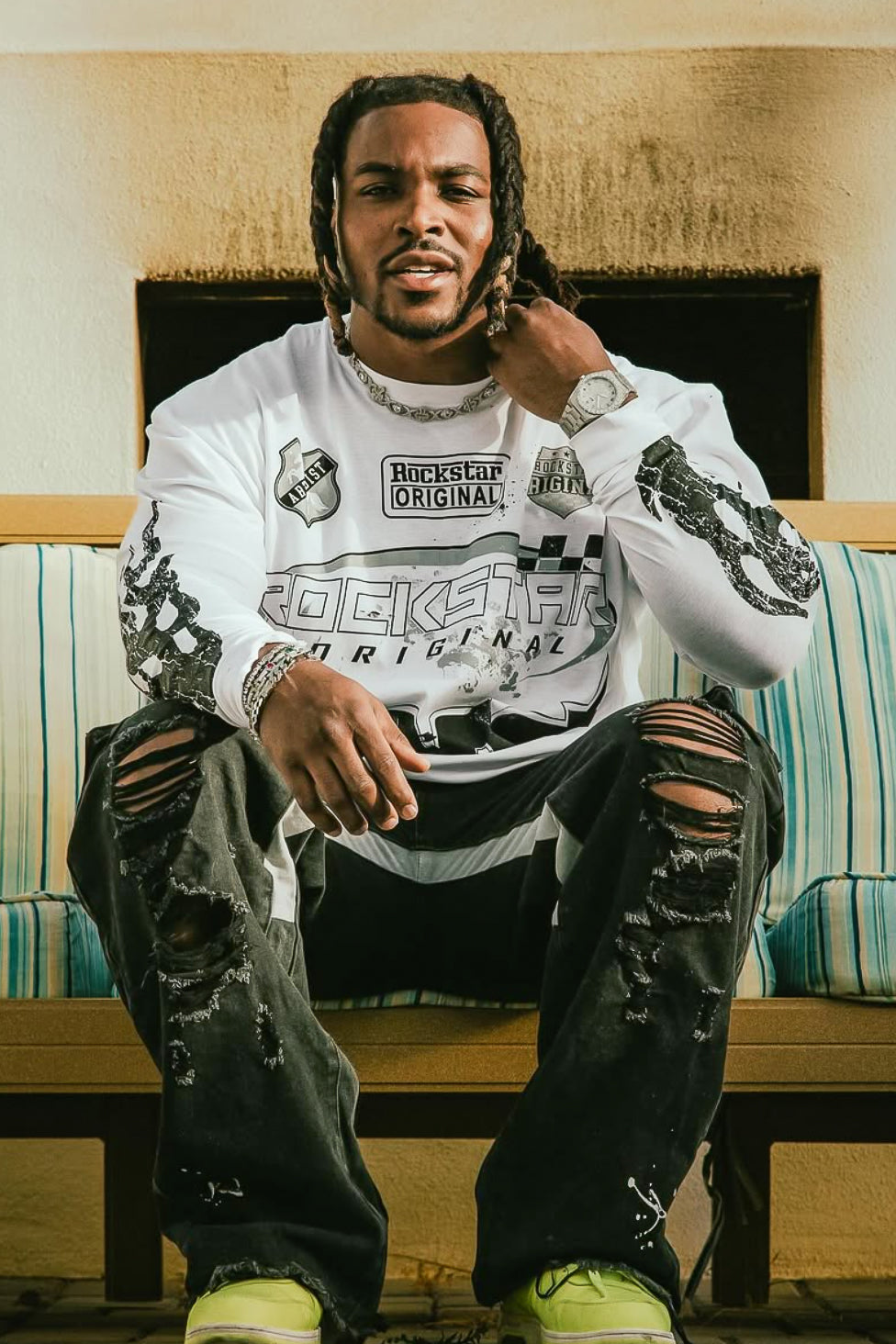 Amos White/Black Thermal Long Sleeve Graphic T-Shirt