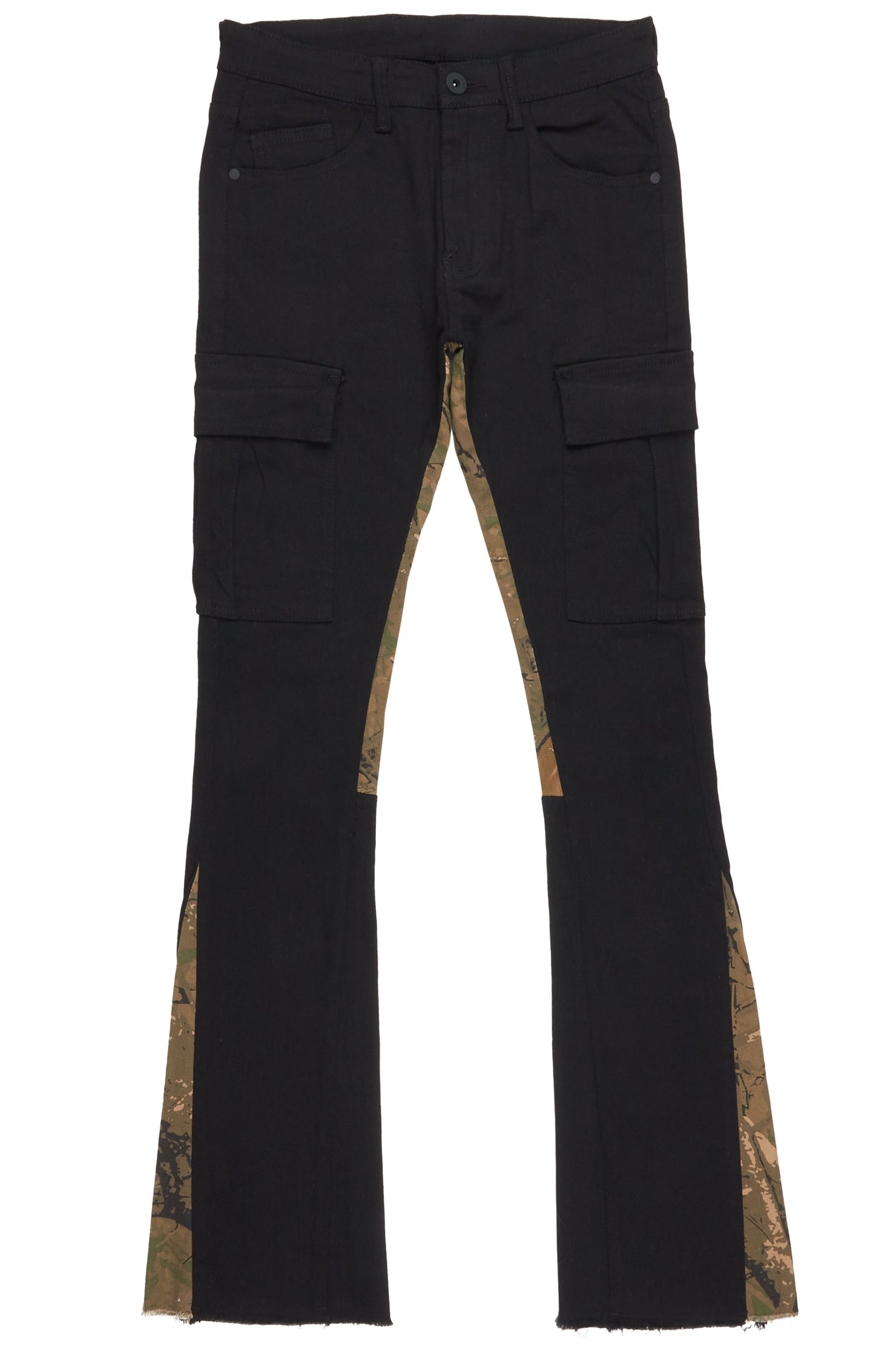 Calan Black Cargo Stacked Flare Jean