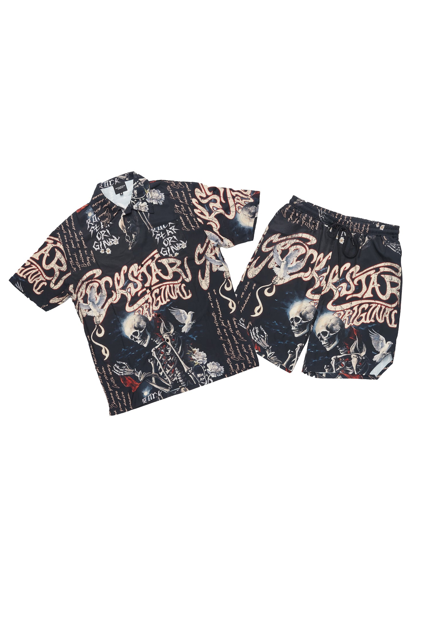 Clout Black Button Down Short Set