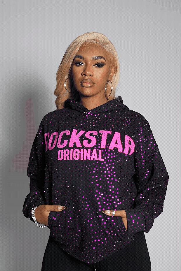 Crystiqa Black/Pink Rhinestone Hoodie