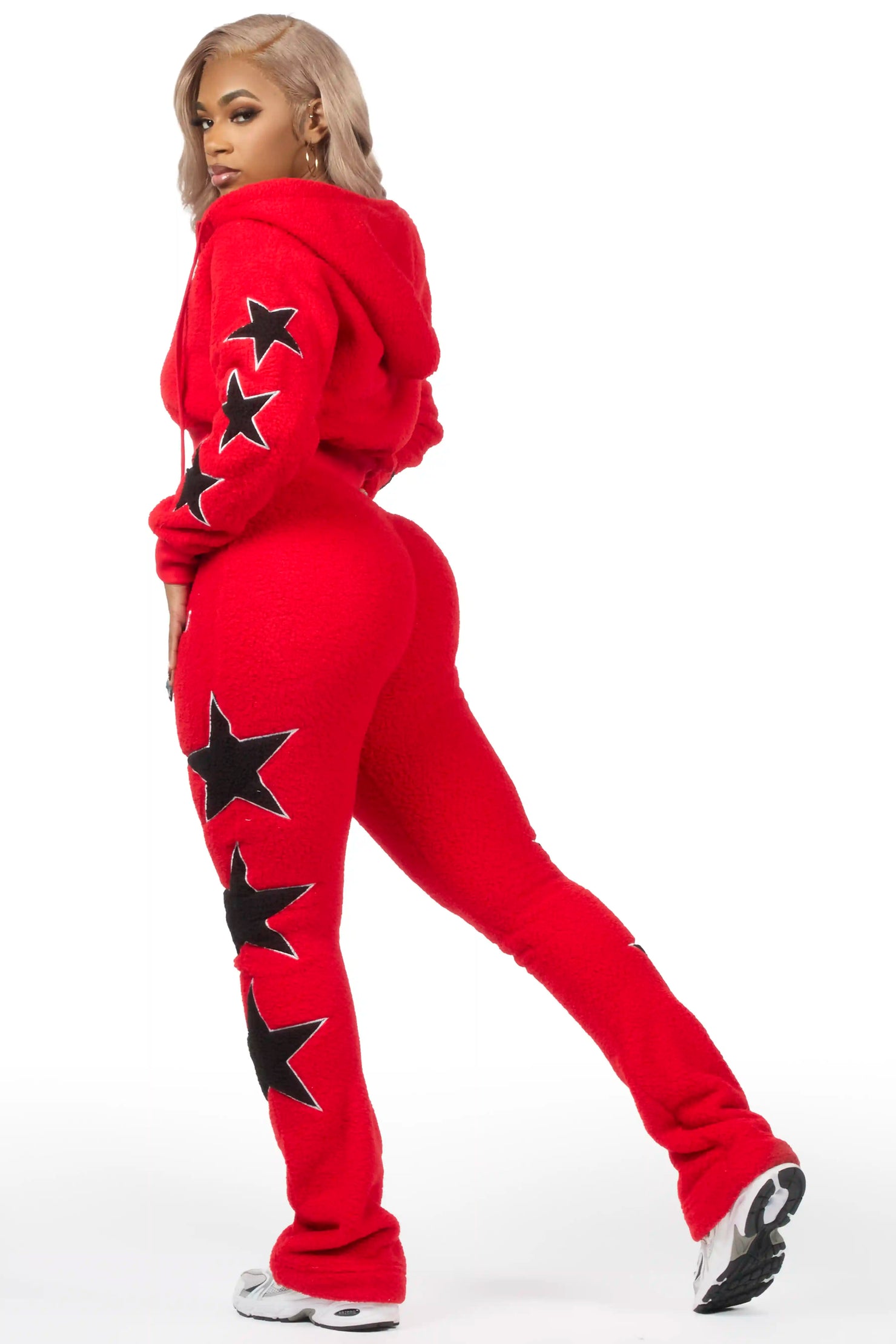Dainisha Red Sherpa Zip Up Stacked Track Set