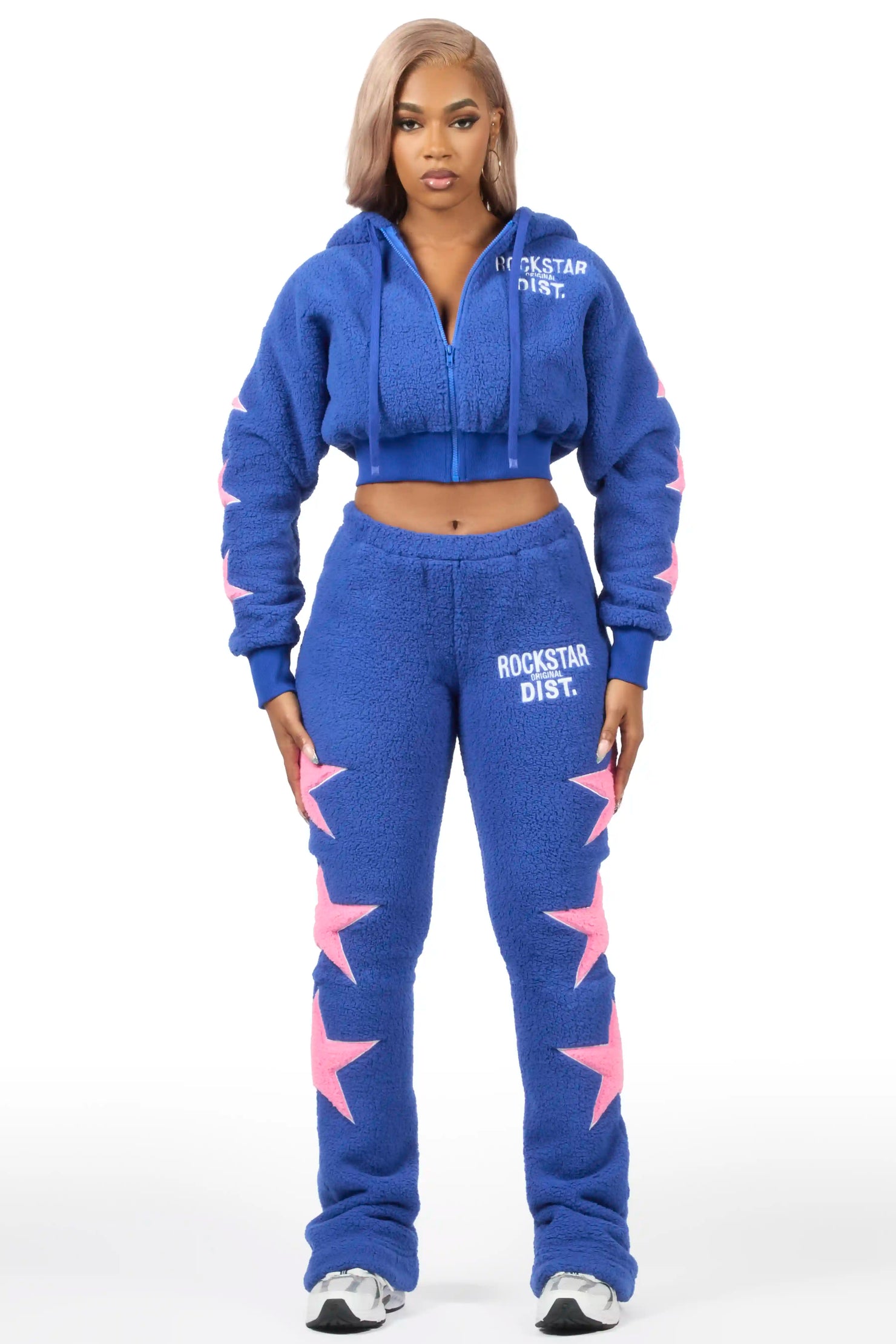 Dainisha Navy Sherpa Zip Up Stacked Track Set