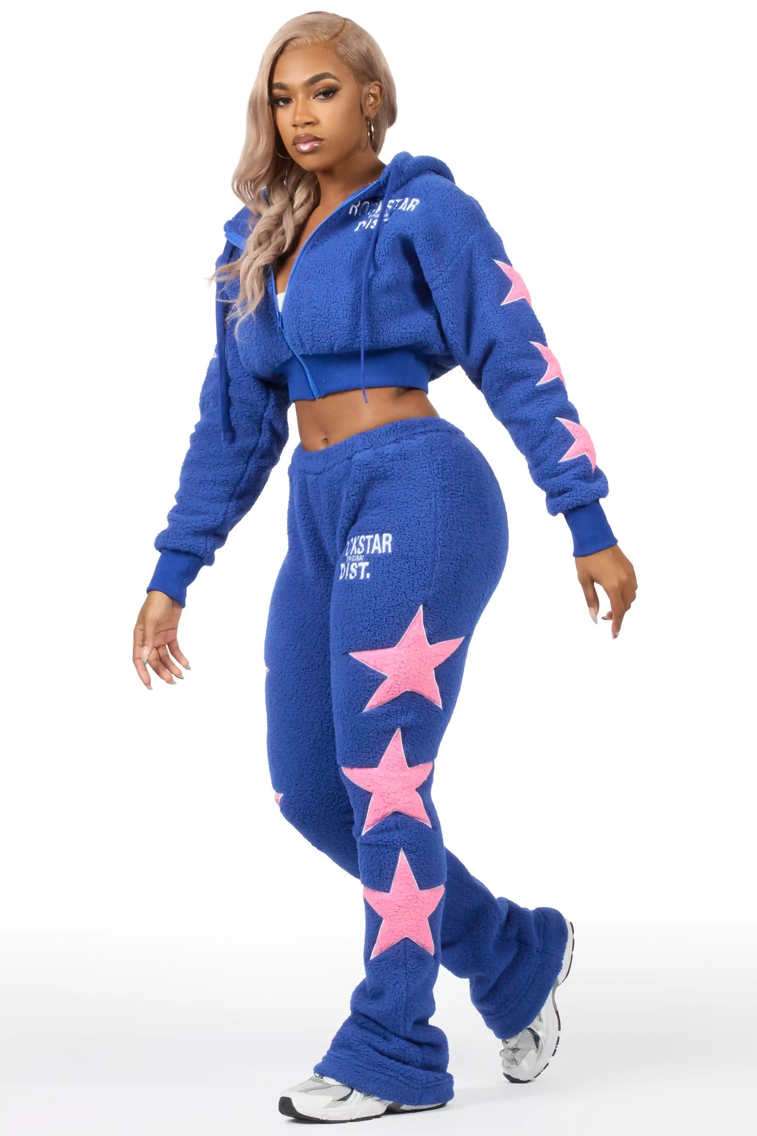 Dainisha Navy Sherpa Zip Up Stacked Track Set