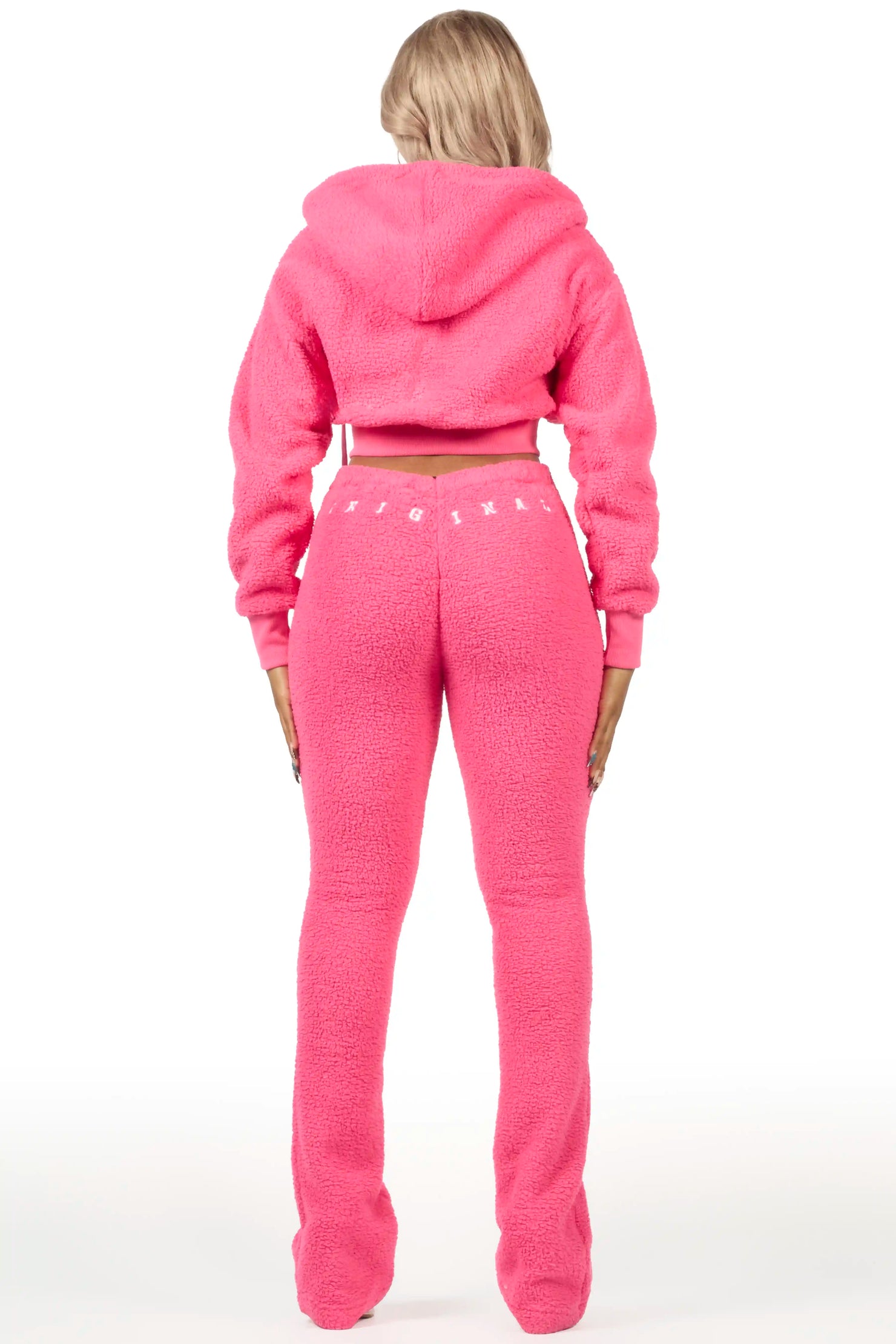 Krystiana Hot Pink Sherpa Zip Up Stacked Track Set