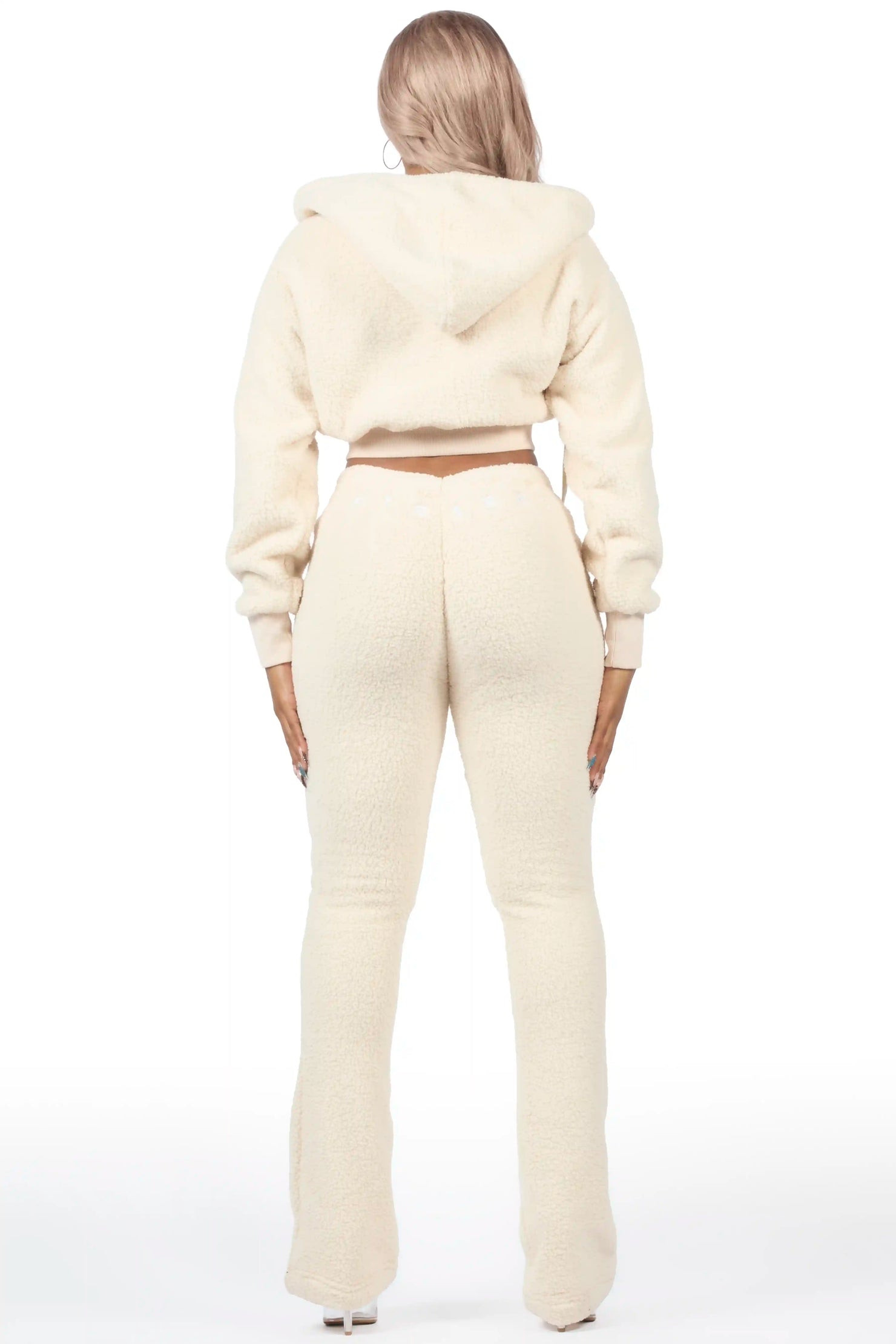Krystiana Beige Sherpa Zip Up Stacked Track Set