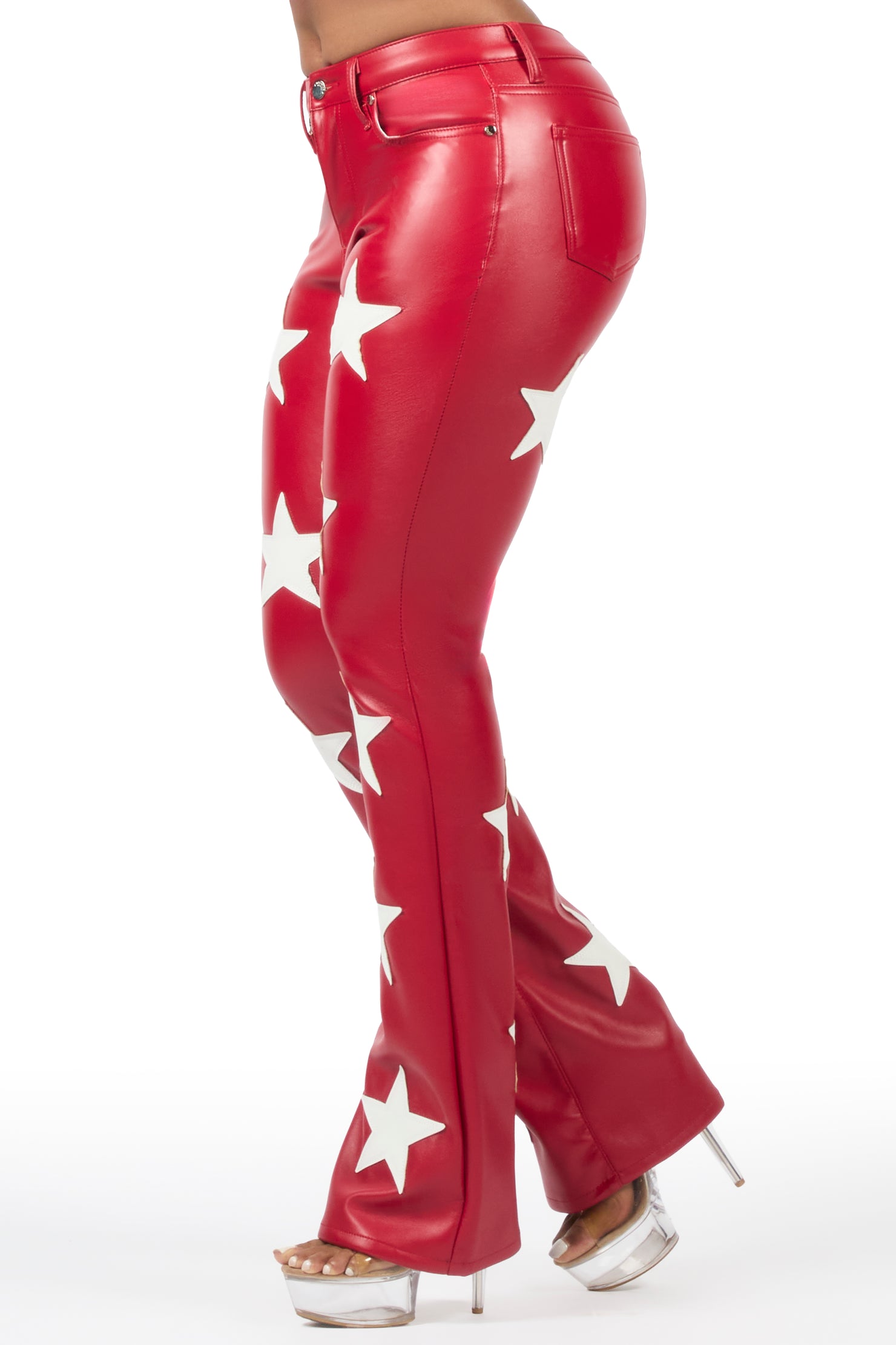Takera Red PU Stacked Flare Pant