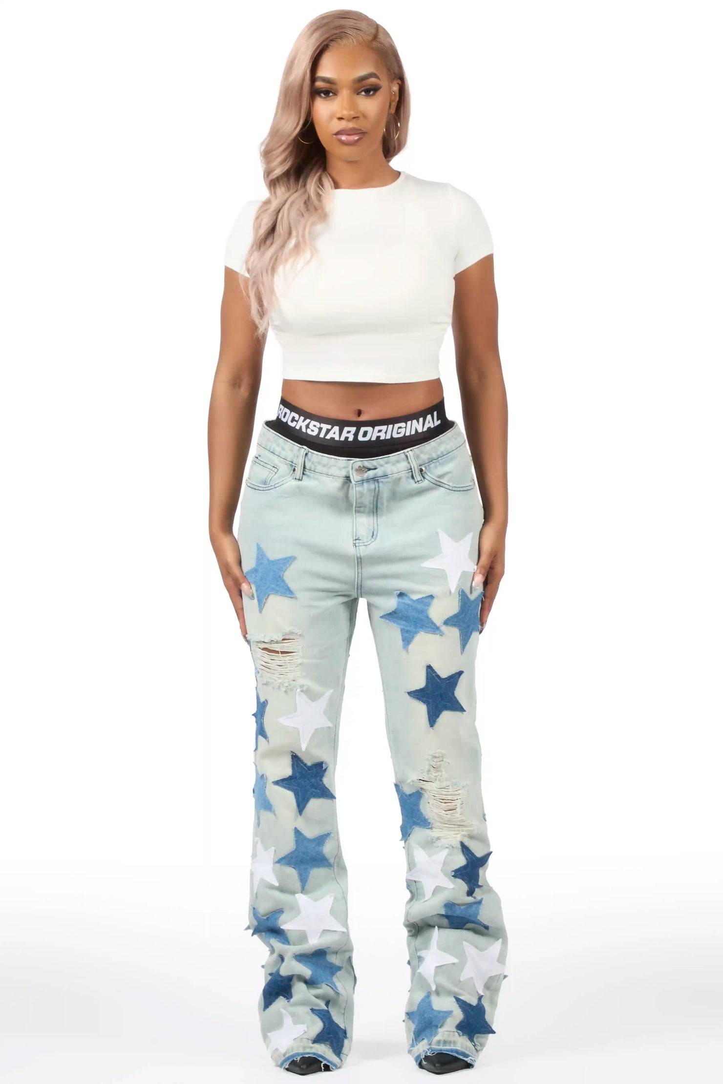 Starlena Light Wash Stacked Flare Jean