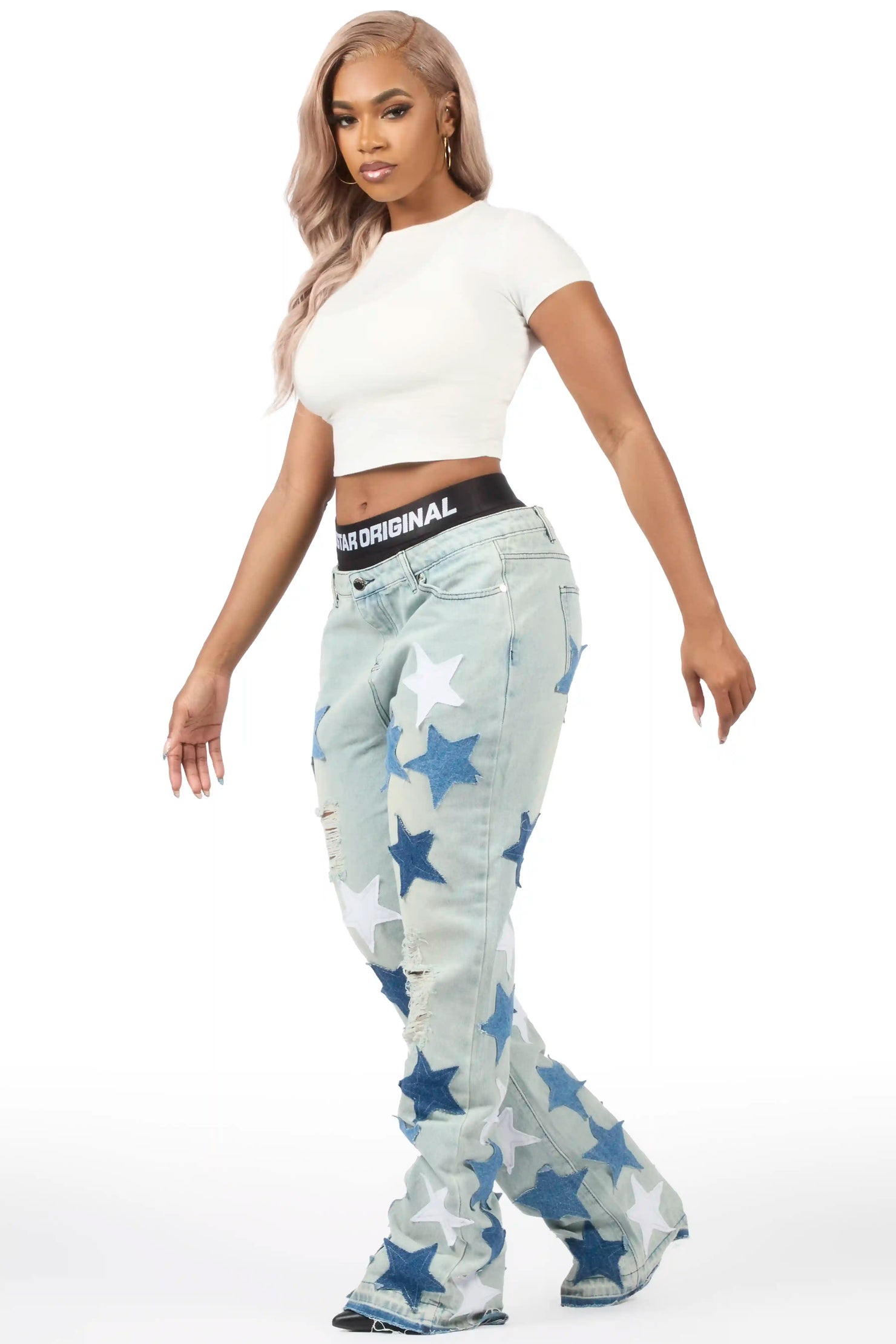 Starlena Light Wash Stacked Flare Jean