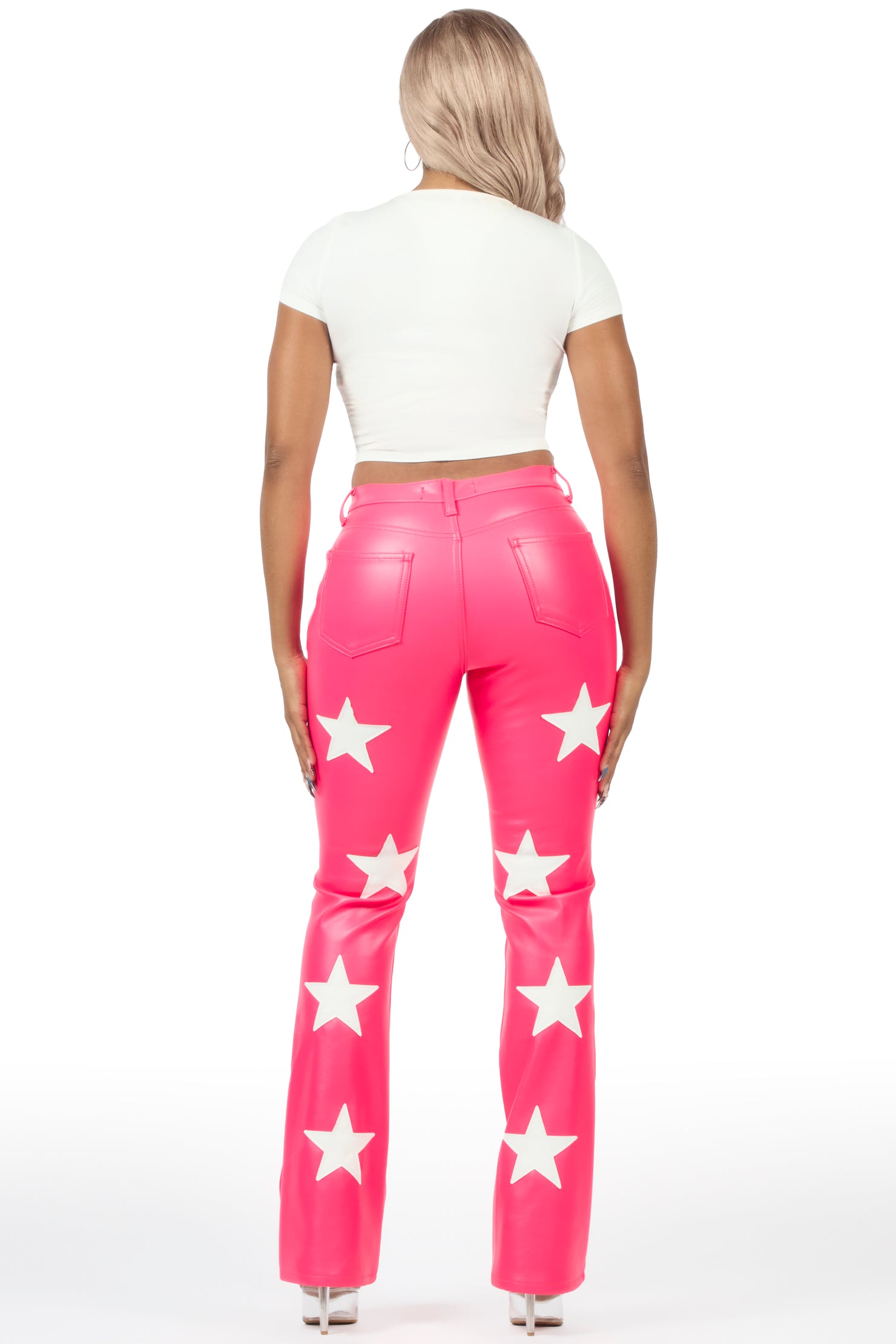 Takera Hot Pink PU Stacked Flare Pant