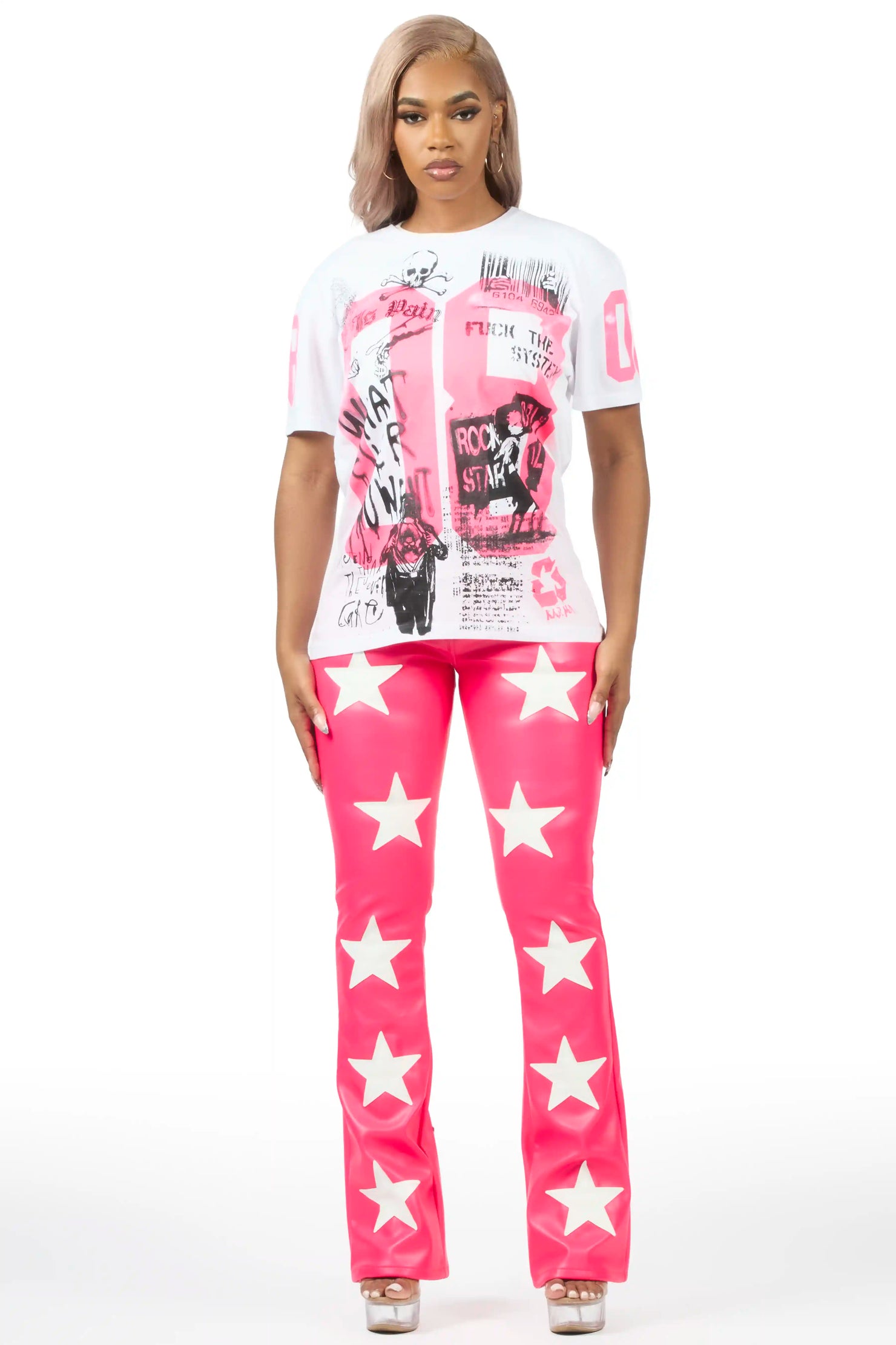 Kammile 2.0 White/Pink Oversized T-Shirt