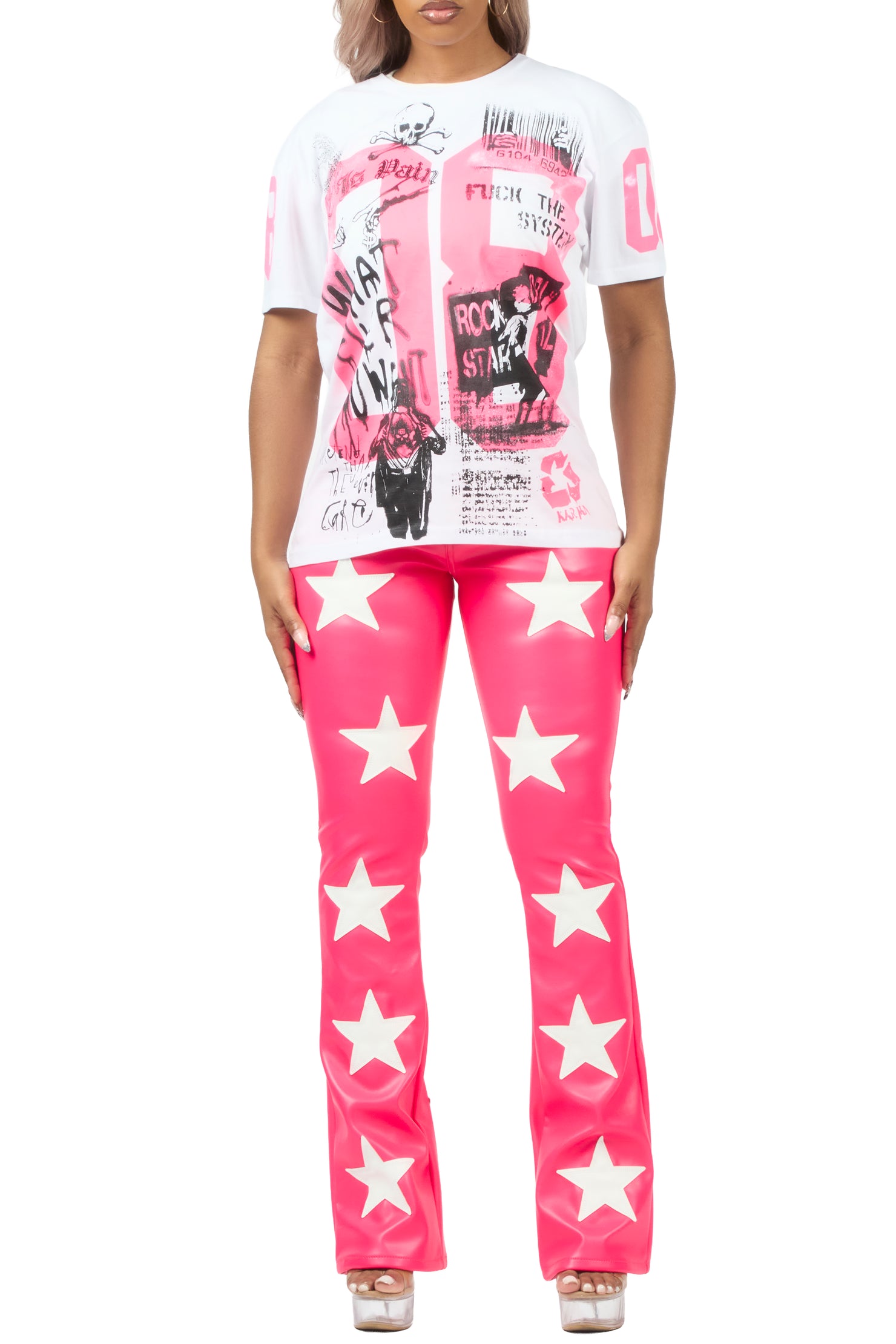 Kammile 2.0 White/Pink Oversized T-Shirt