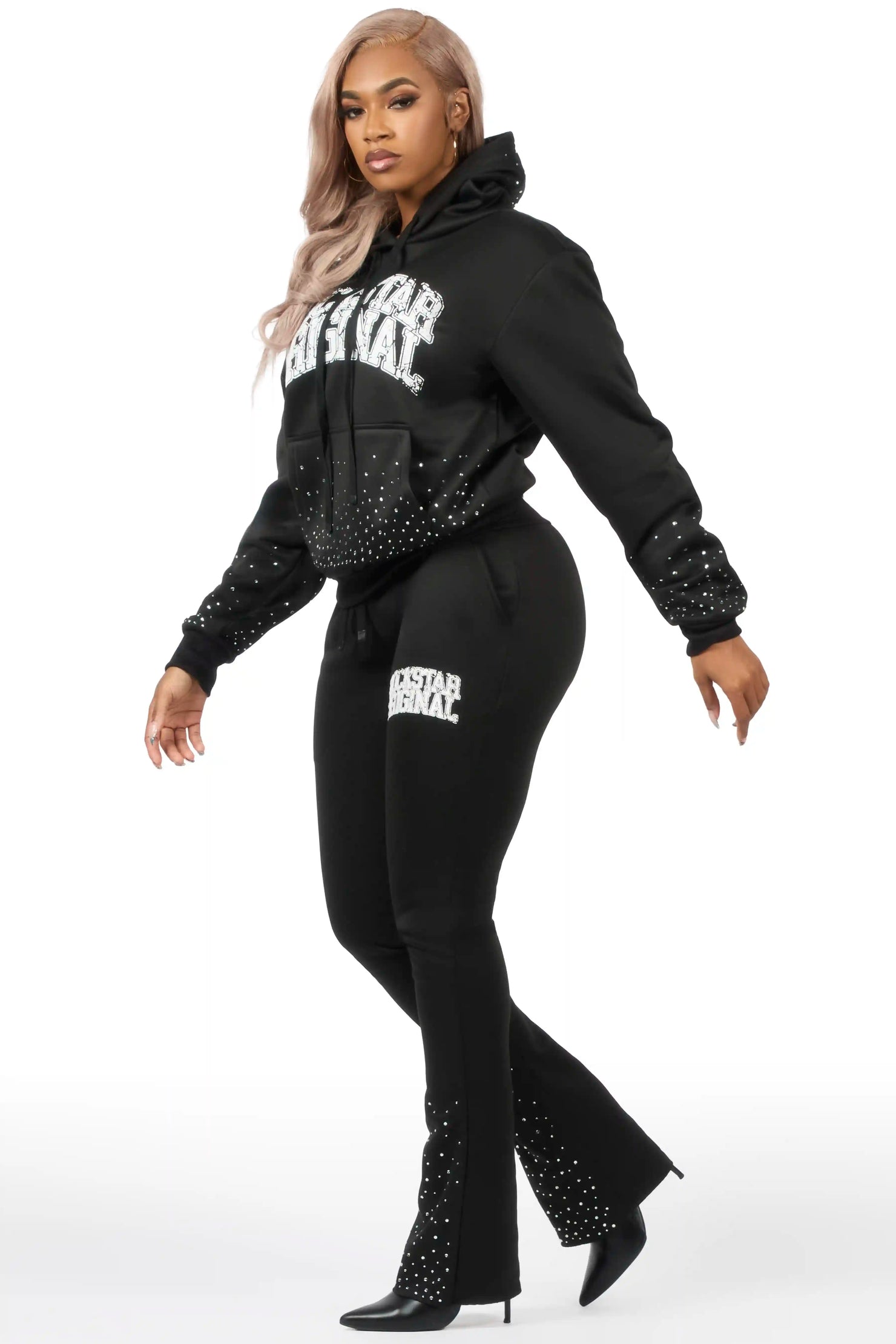Dontrella 2.0 Black Rhinestone Stacked Track Set