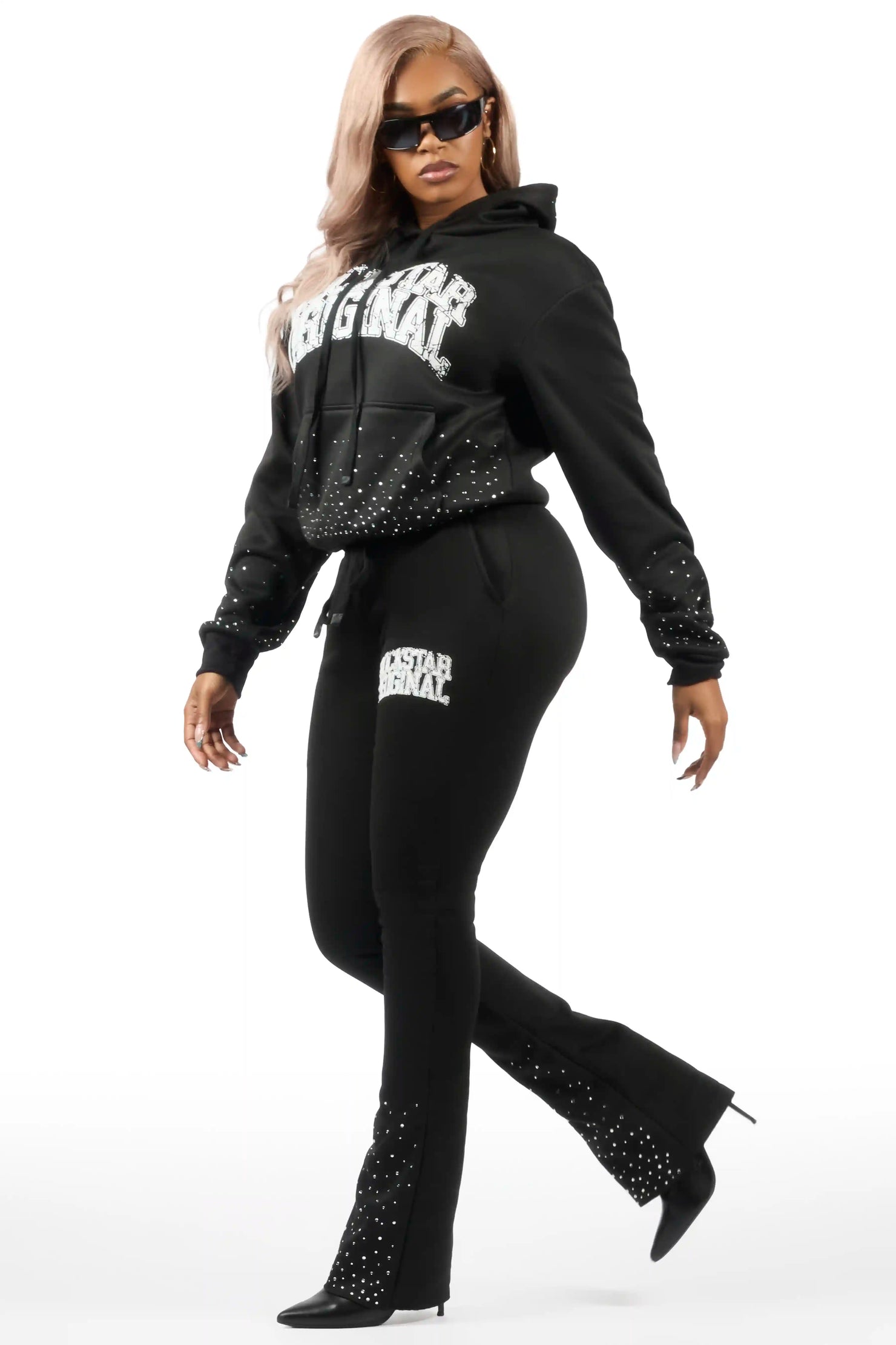 Dontrella 2.0 Black Rhinestone Stacked Track Set