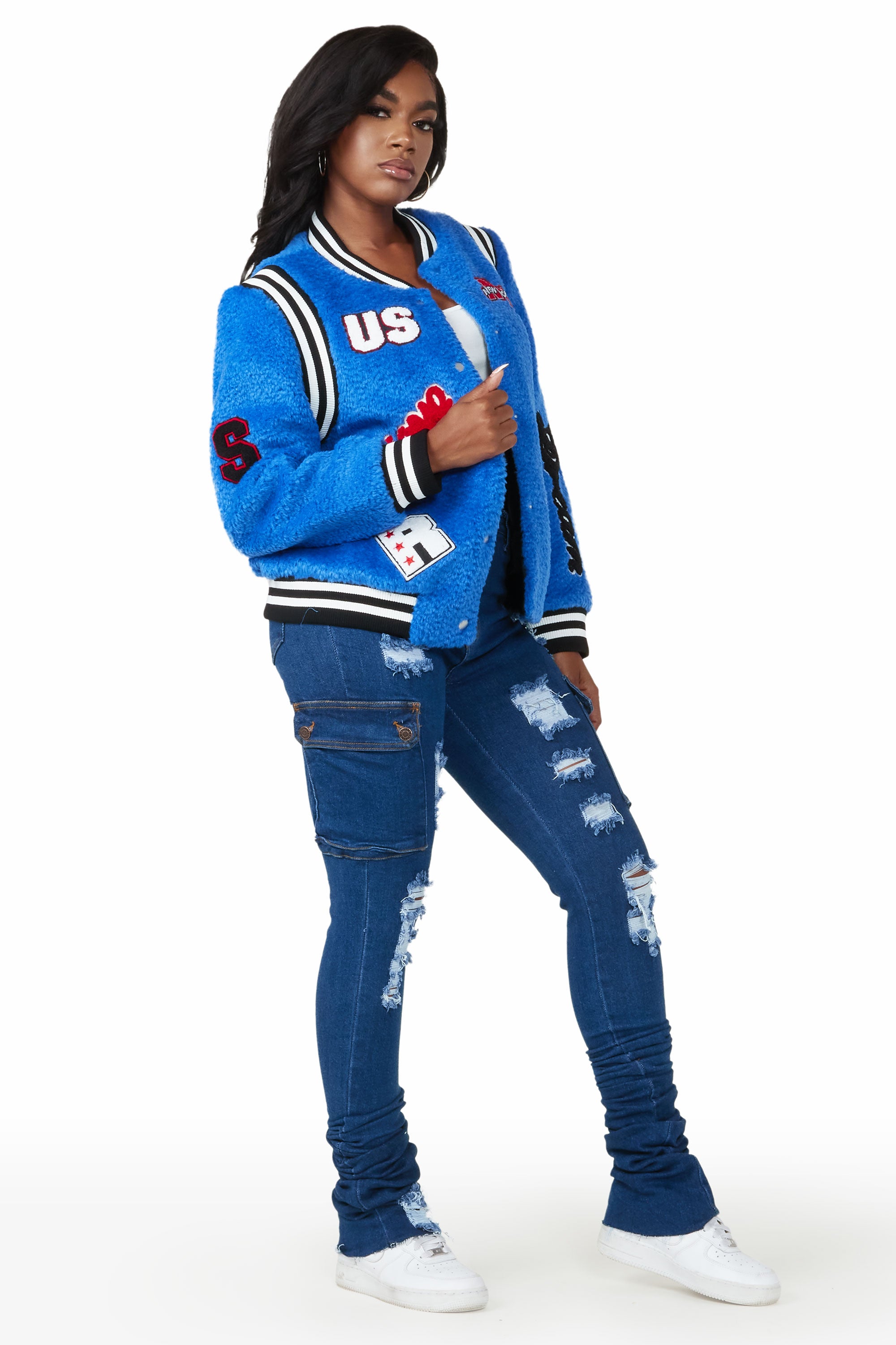 Desandra Royal Blue Sherpa Varsity Jacket– Rockstar Original