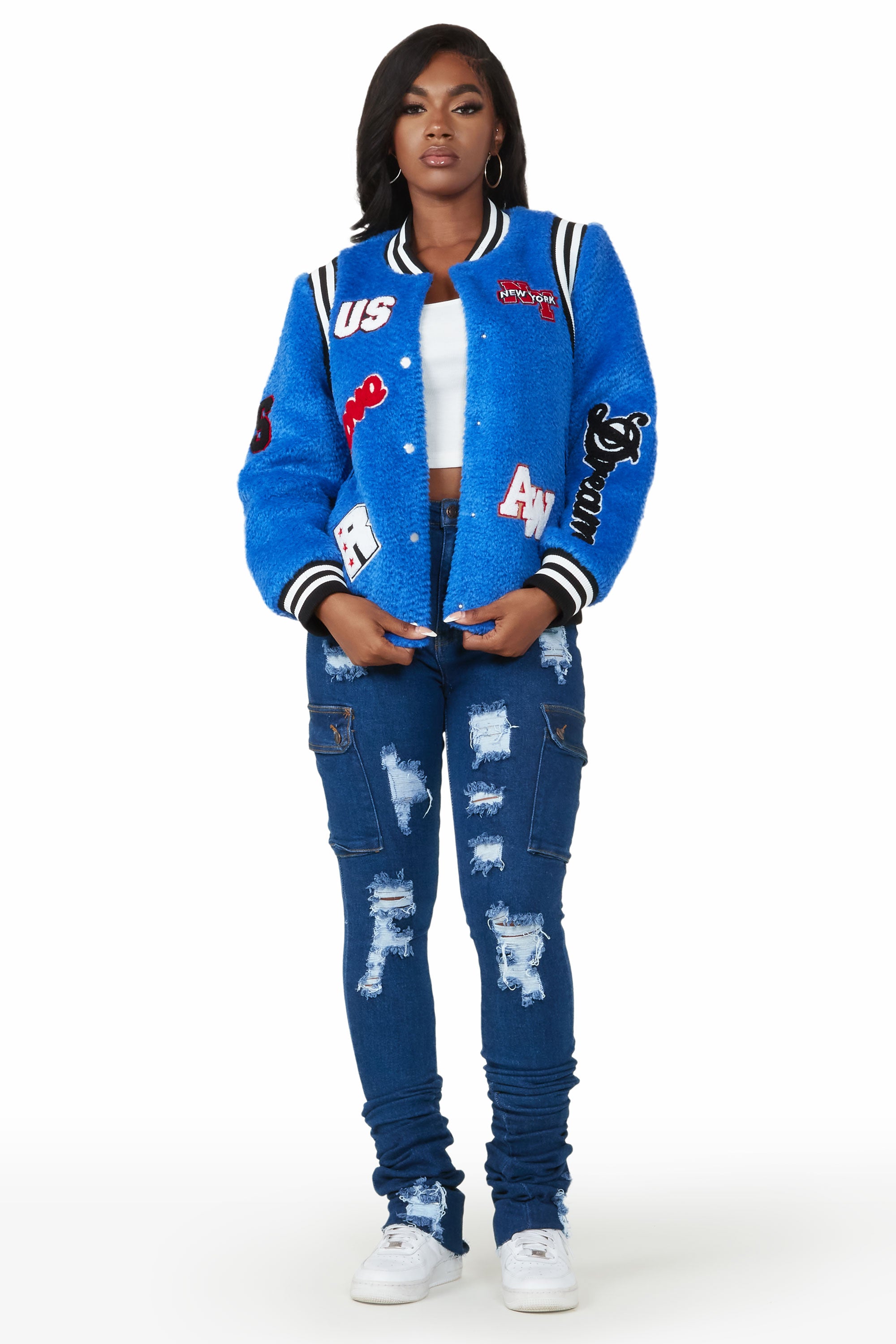 Desandra Royal Blue Sherpa Varsity Jacket– Rockstar Original