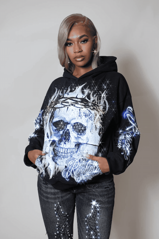 Magy Black Rhinestone Hoodie