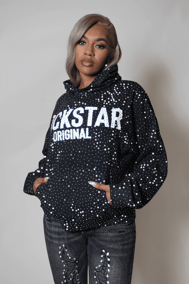 Crystiqa Black/White Rhinestone Hoodie
