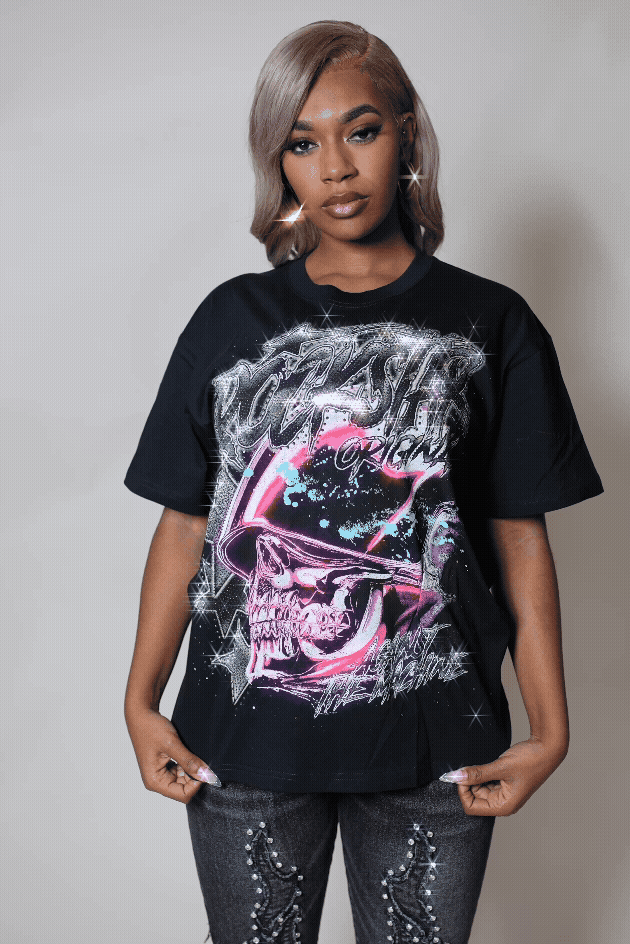 Samaya Black Rhinestone Short Sleeve Tee