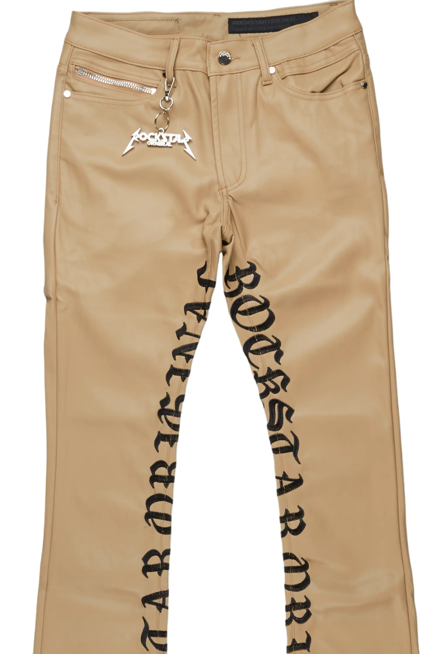 Eliam Beige/Black Faux Leather Stacked Flare Jean