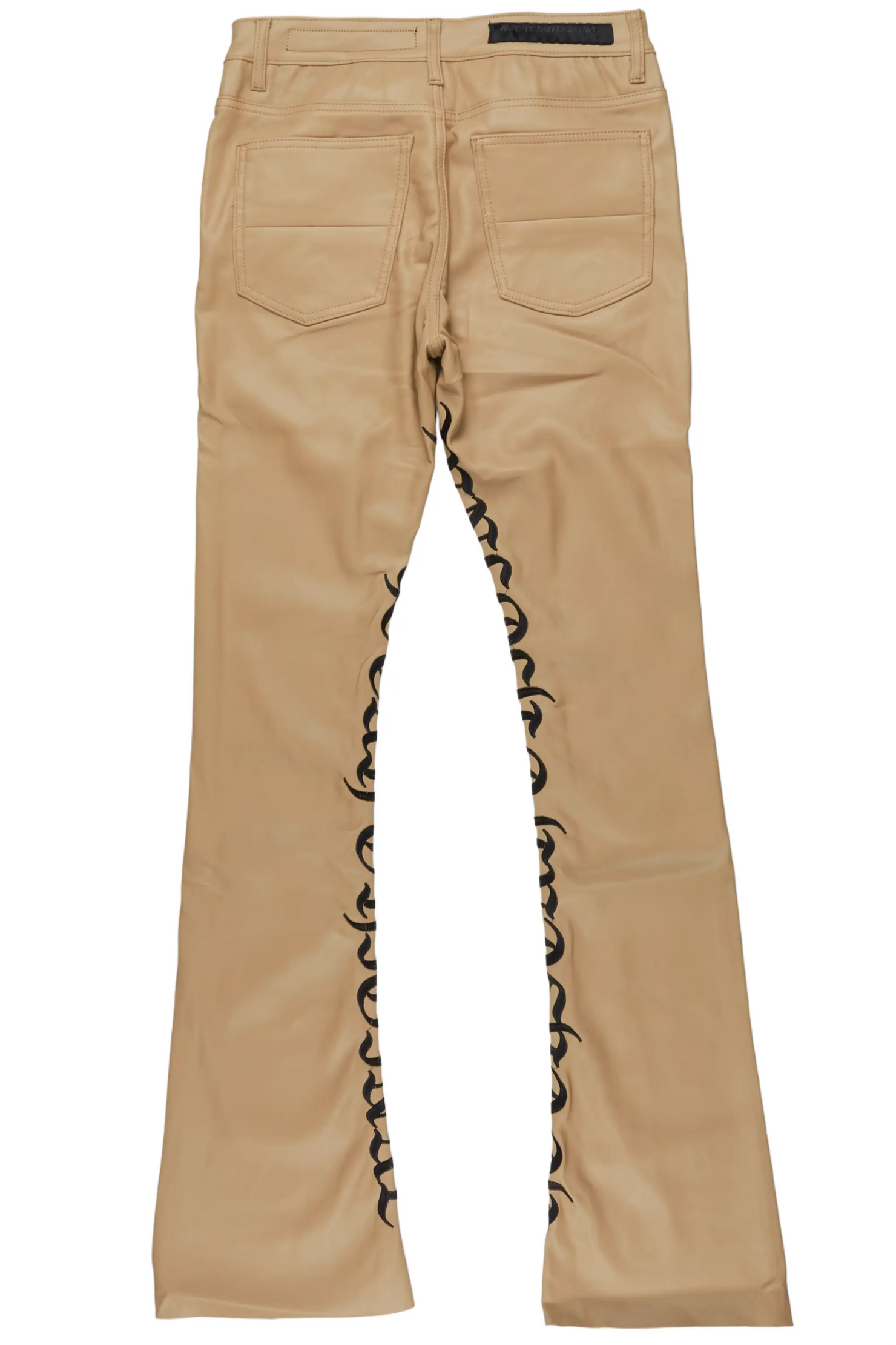 Eliam Beige/Black Faux Leather Stacked Flare Jean