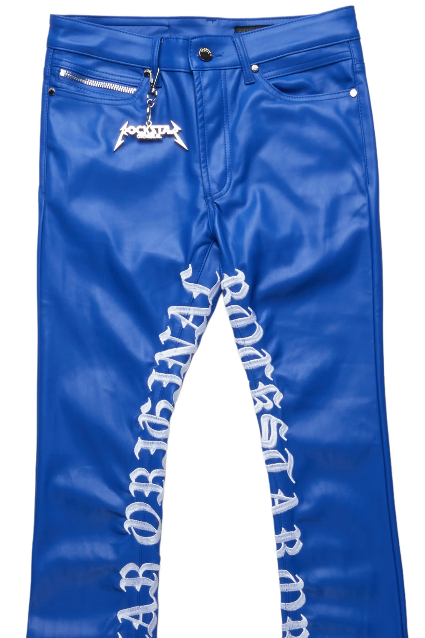 Eliam Blue/White Faux Leather Stacked Flare Jean