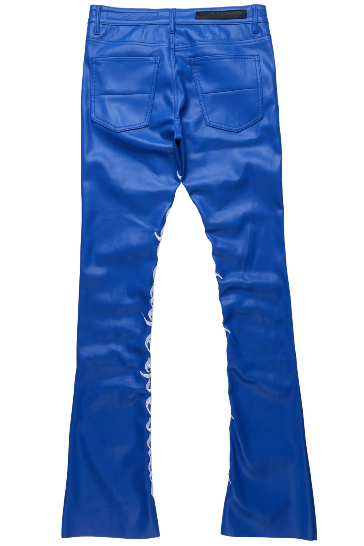 Eliam Blue/White Faux Leather Stacked Flare Jean