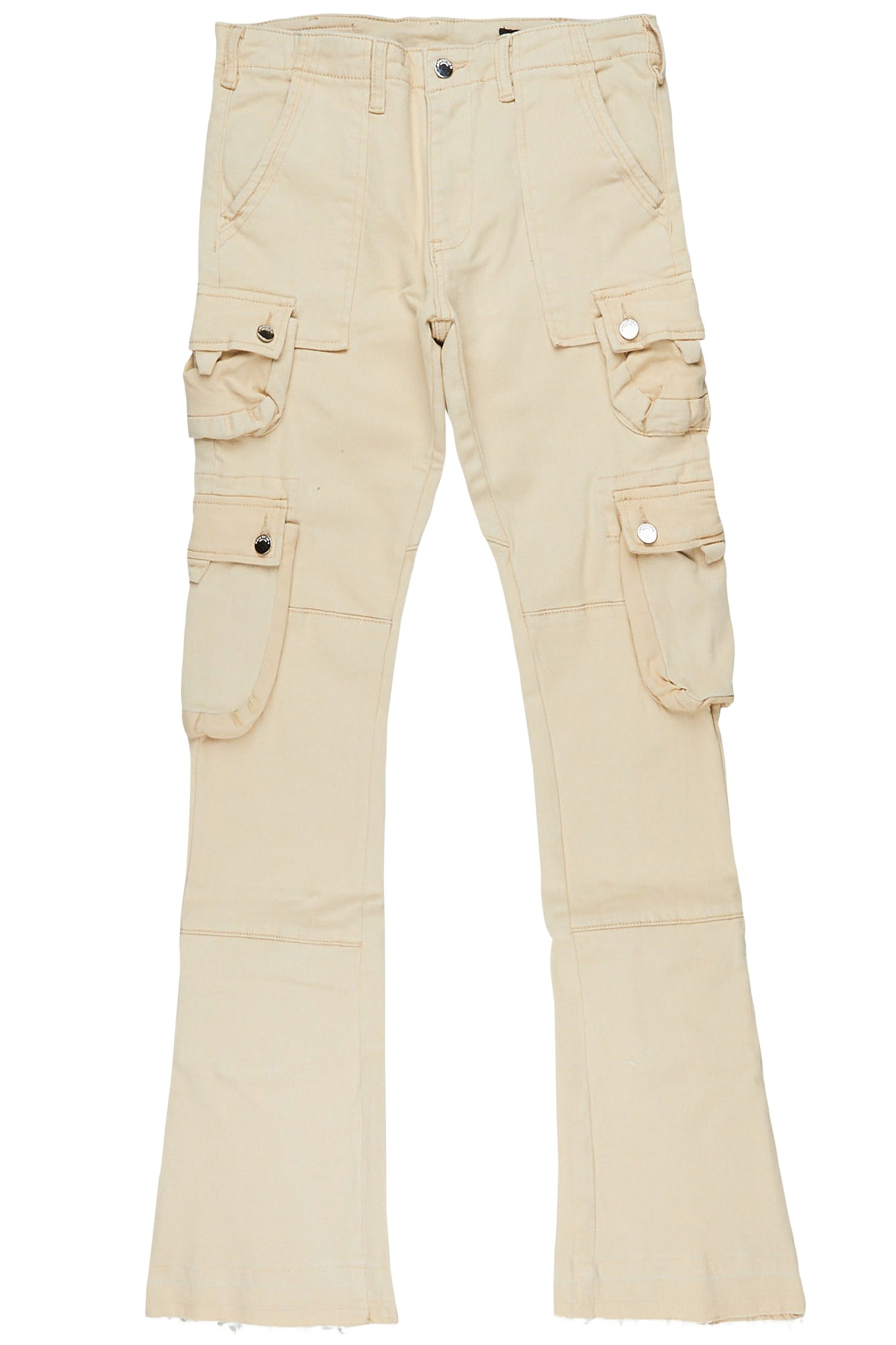 Elodie Beige Cargo Stacked Flare Jean