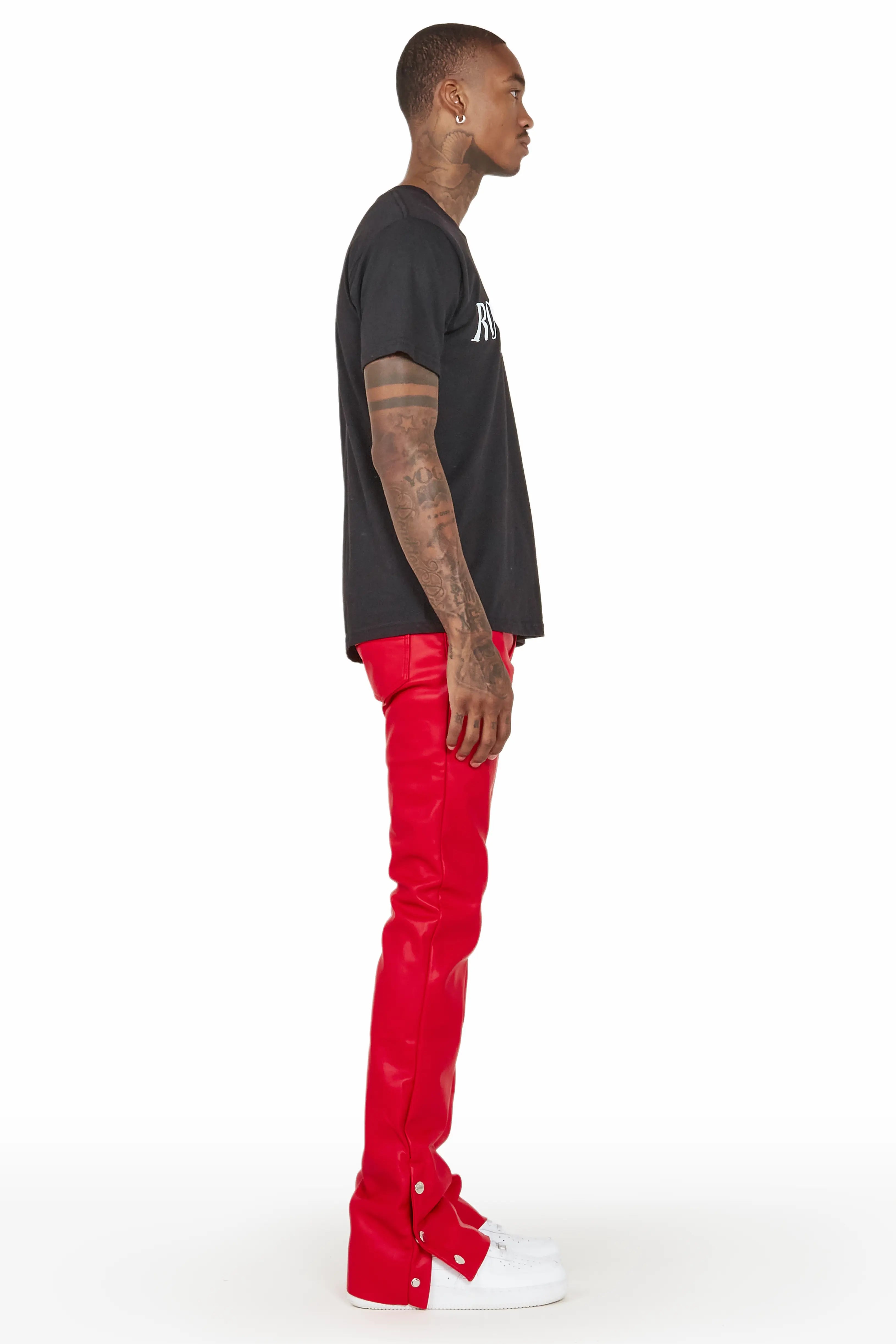 Ennis Red PU Stacked Flare Jean