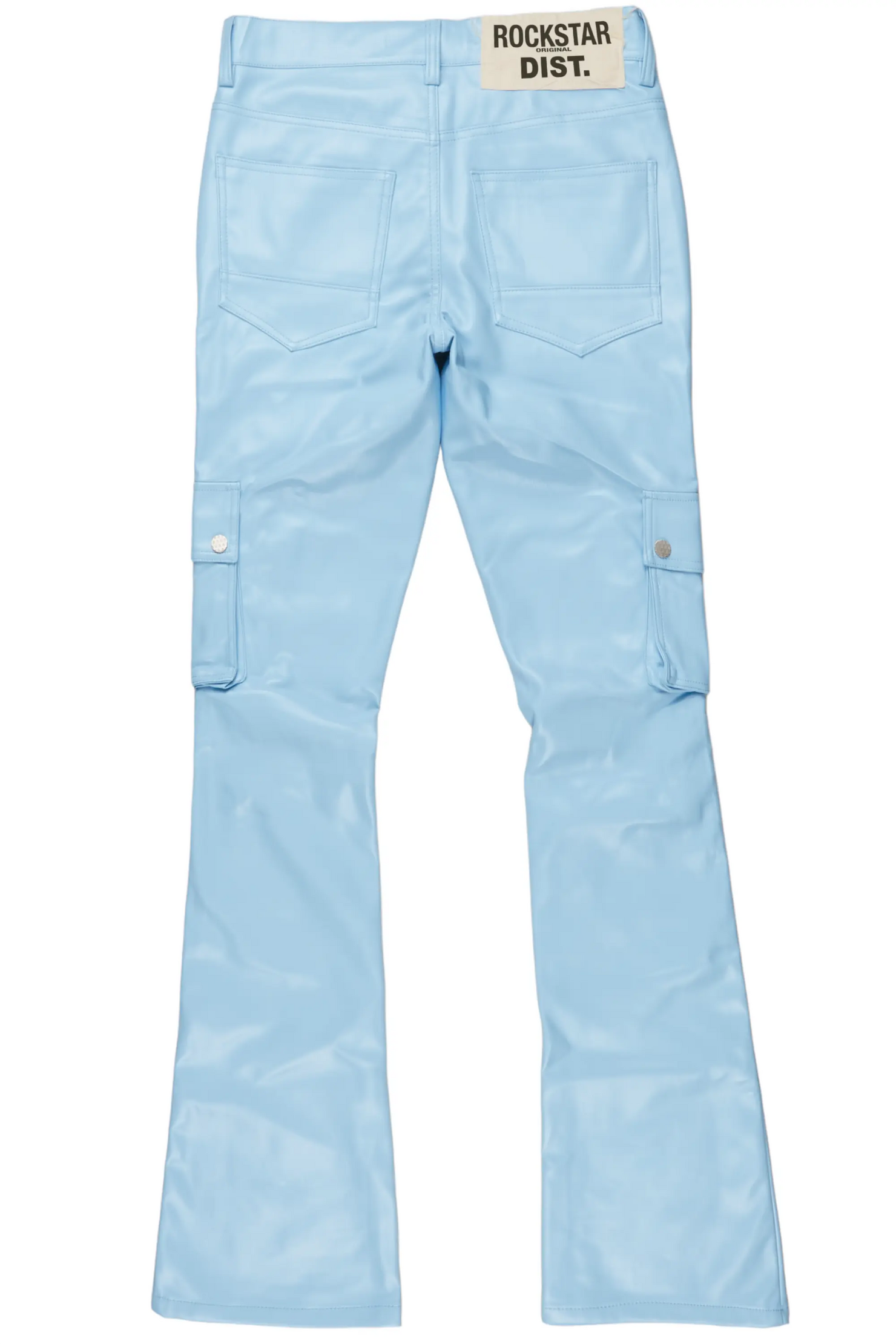 Errol Baby Blue Faux Leather Stacked Cargo Jean