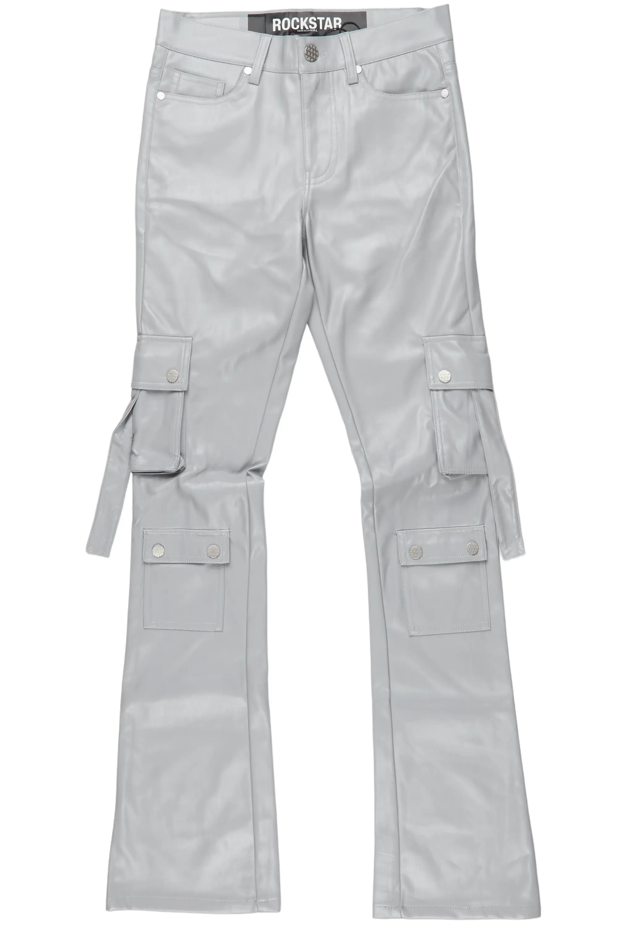 Errol Grey Faux Leather Stacked Cargo Jean