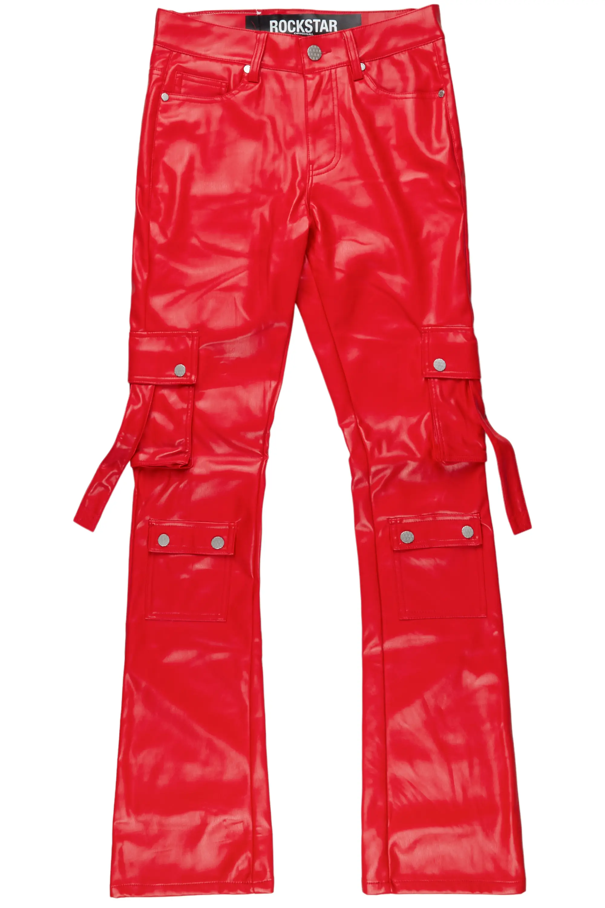Errol Red Faux Leather Stacked Cargo Jean