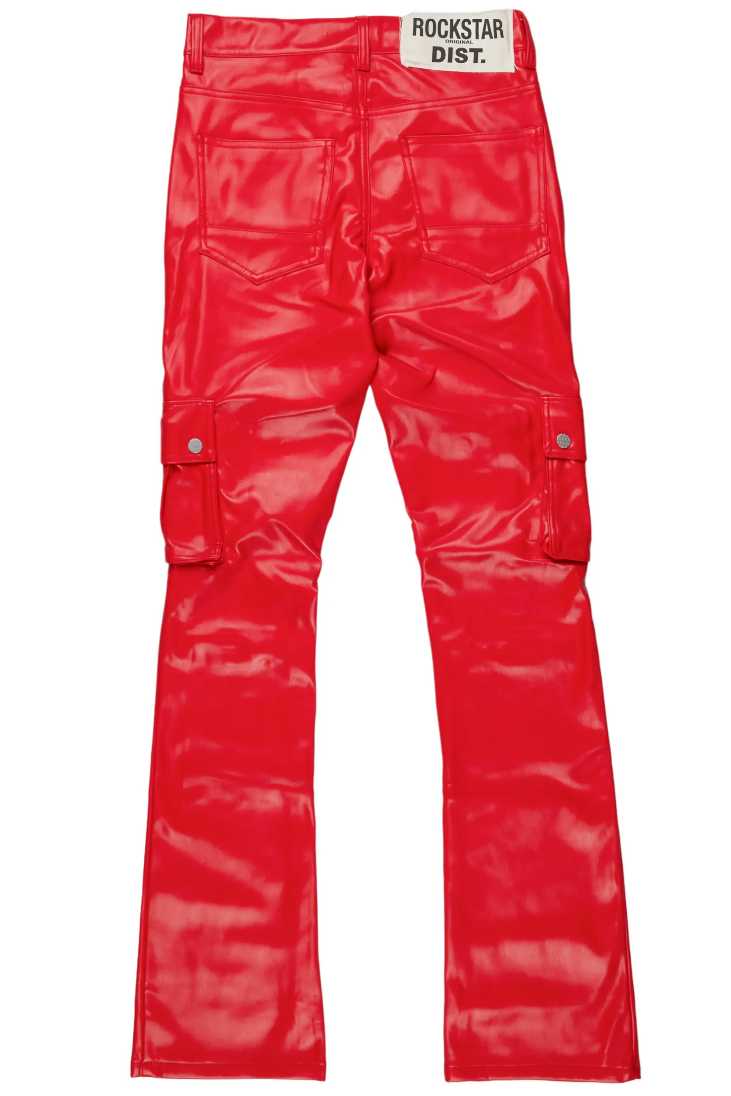 Errol Red Faux Leather Stacked Cargo Jean