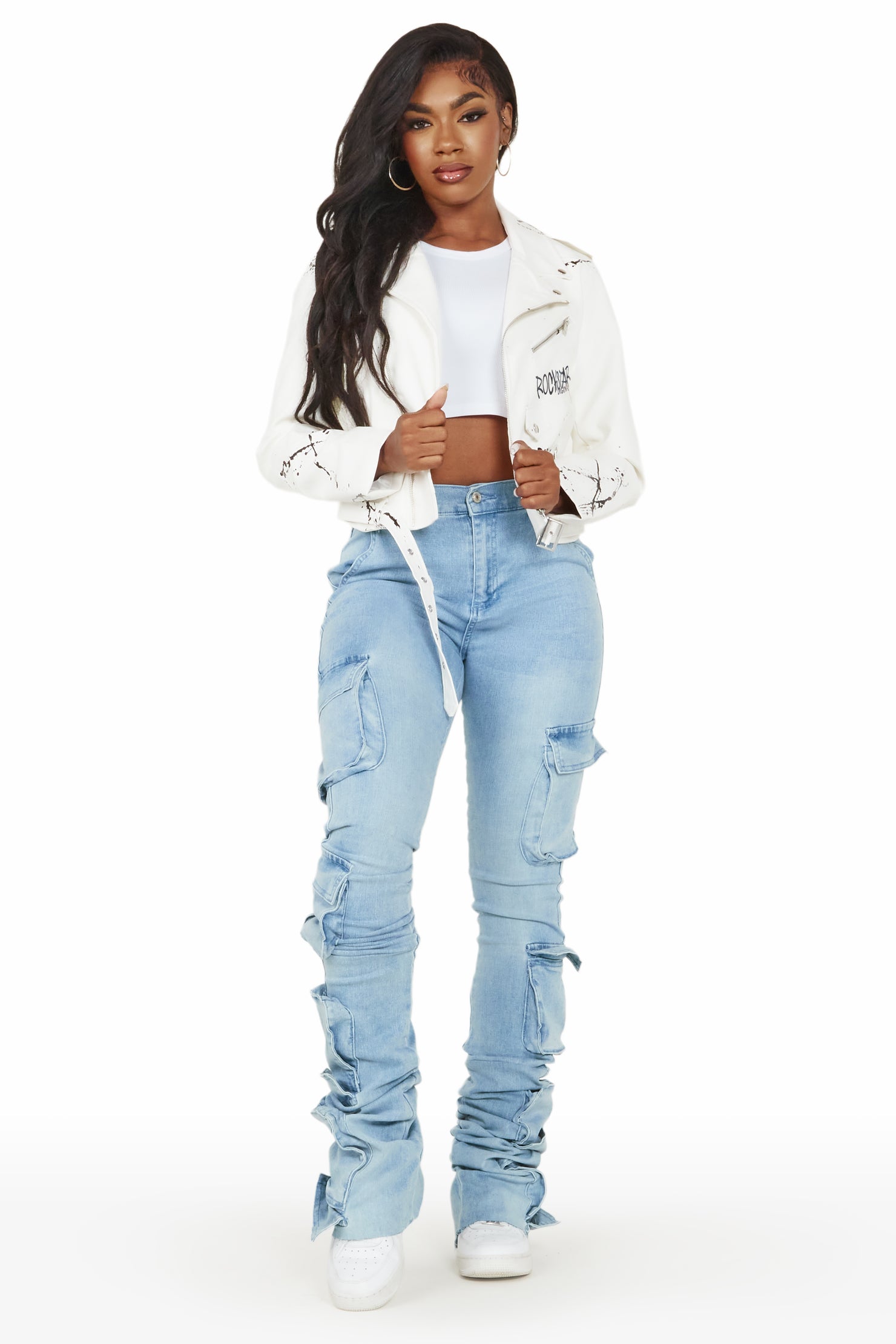 Indi White Drippy Biker Jacket