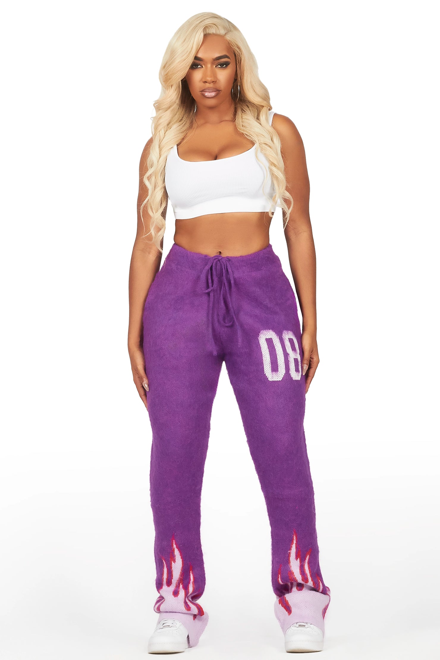 Della Purple Mohair Stacked Track Pant