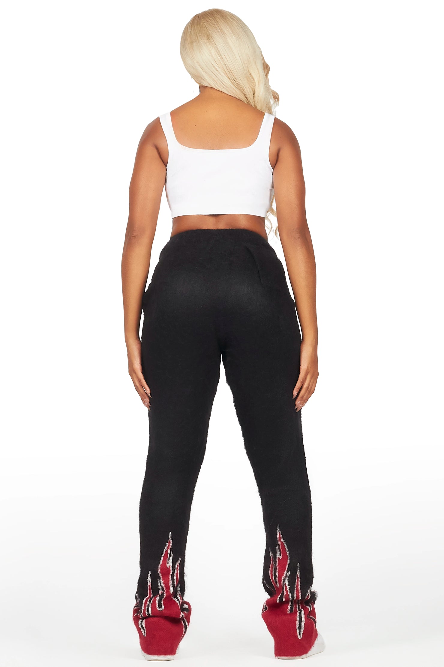 Della Black Mohair Stacked Track Pant