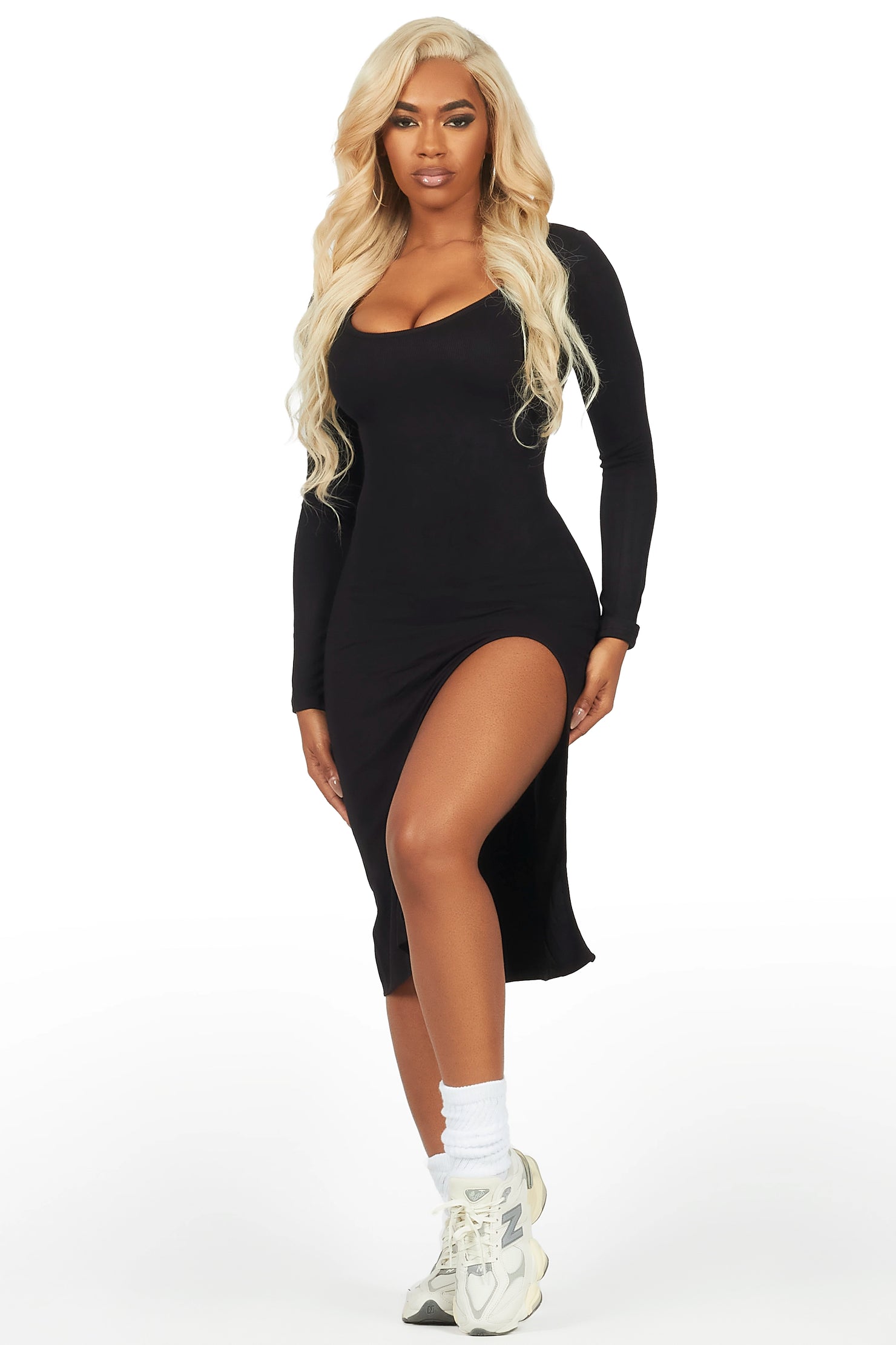 Dionna Black Basic Midi Dress