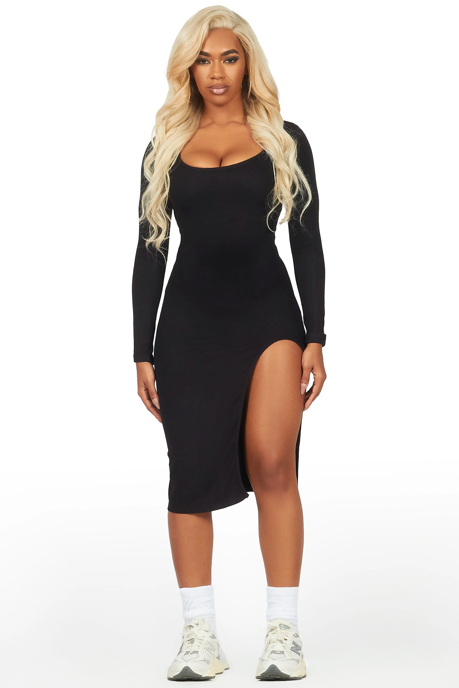 Dionna Black Basic Midi Dress