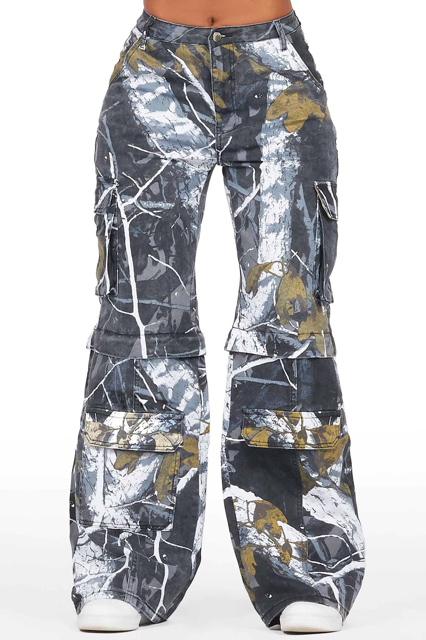 Precious Black Tree Camo Baggy Stacked Jean