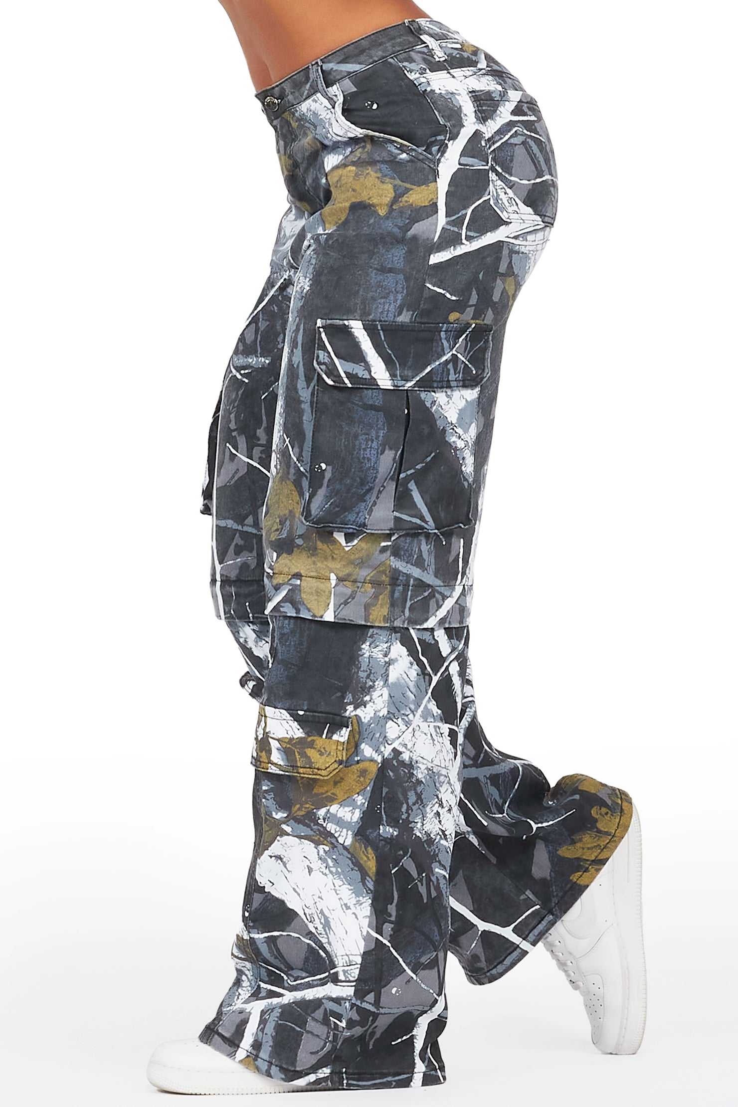 Precious Black Tree Camo Baggy Stacked Jean
