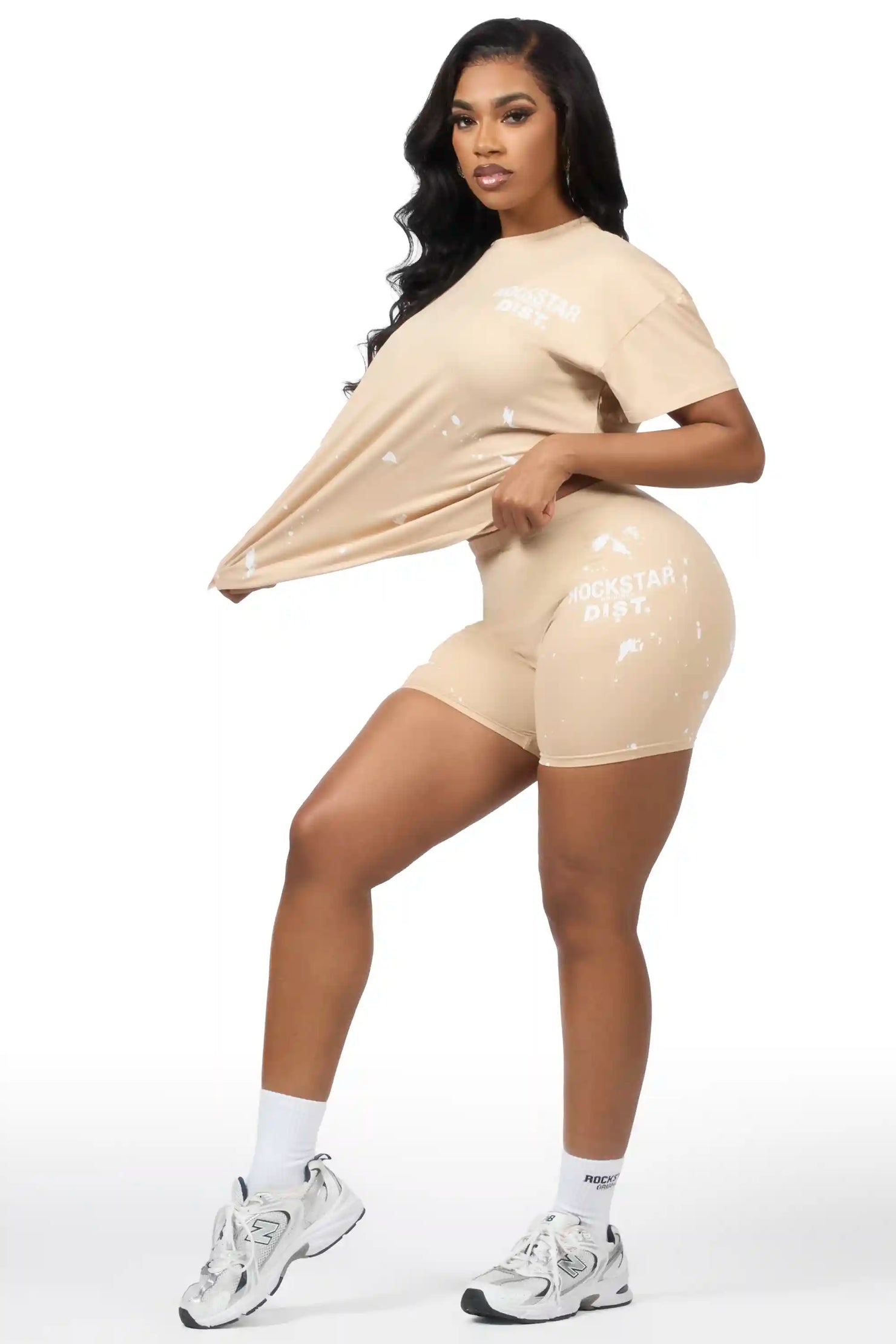 Living For It Tan Bike Short Set
