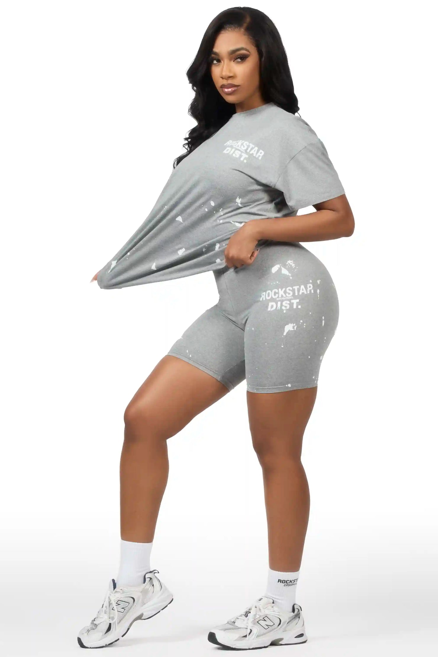 Living For It Heather Grey Bike Short Set