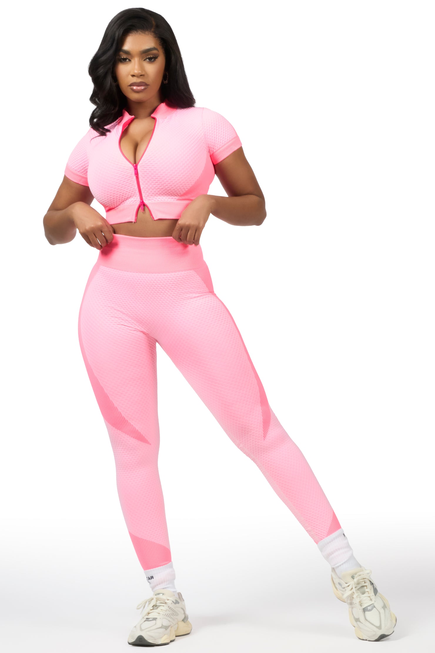 Deizhanna Pink Zip Up Active Legging Set
