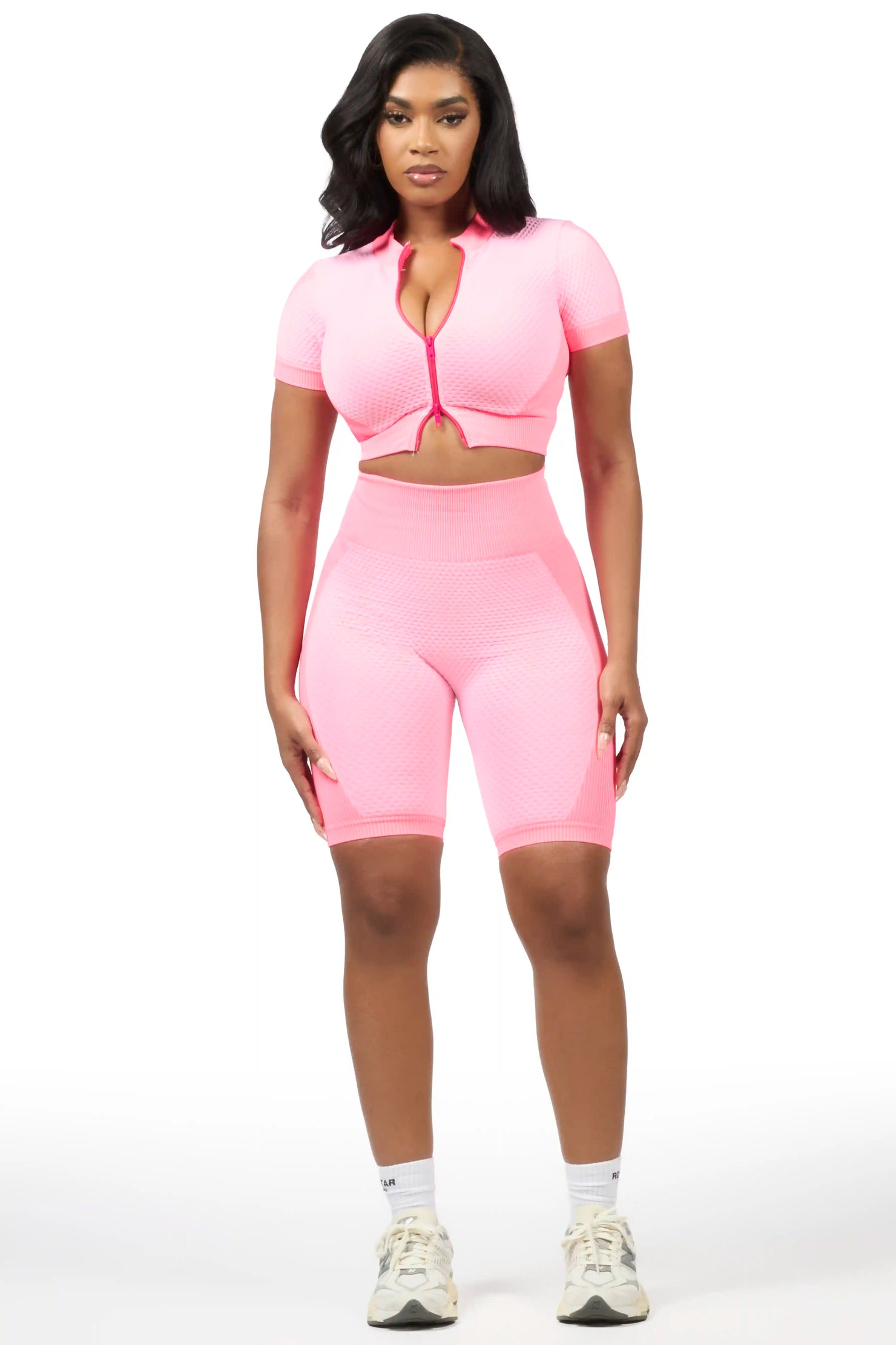 Gisselle Pink Zip Up Active Bike Short Set