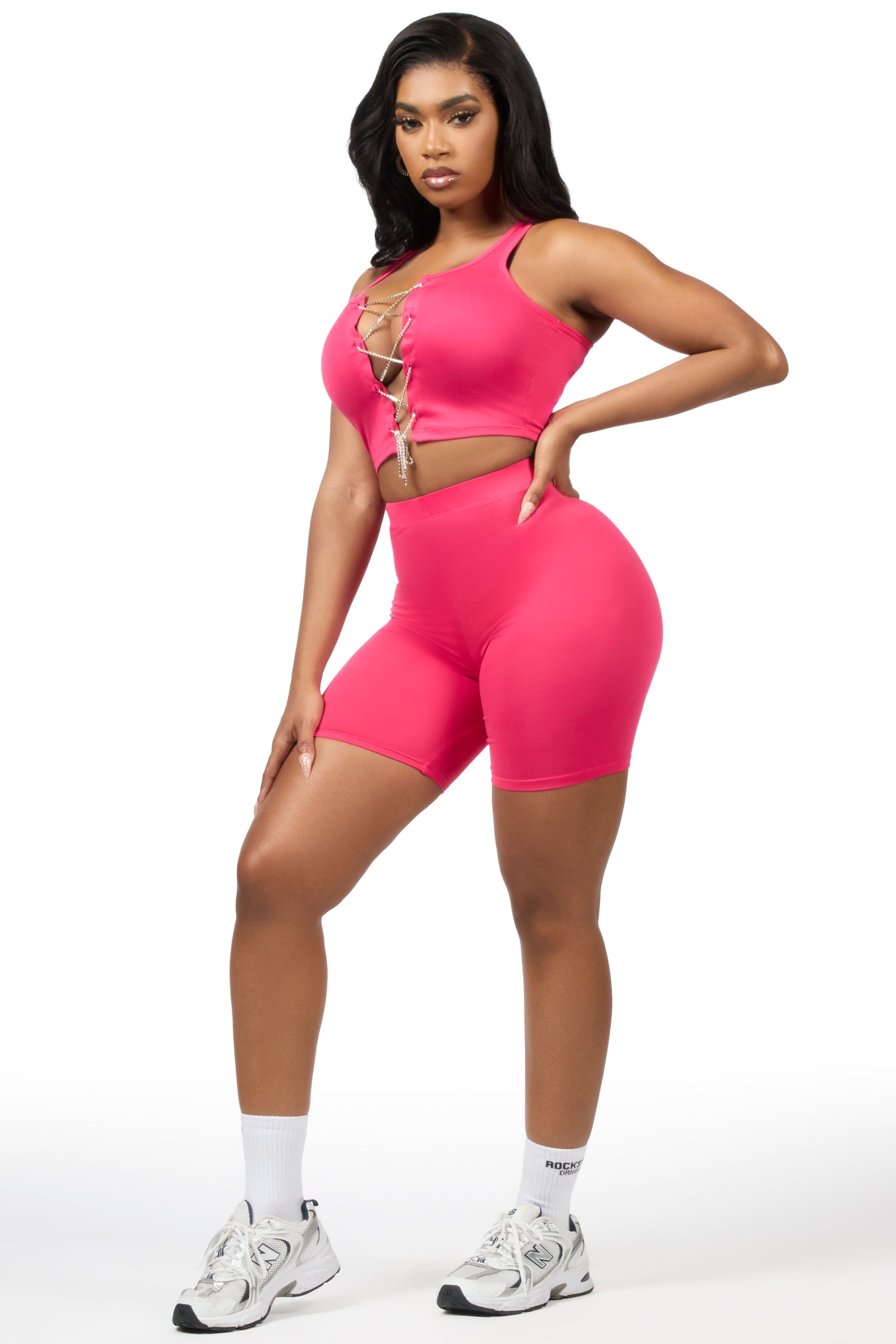 Mishauna Fuchsia Rhinestone Bike Short Set